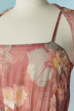 Silk chiffon evening dress with flower print and scarf DANIEL ROLAND