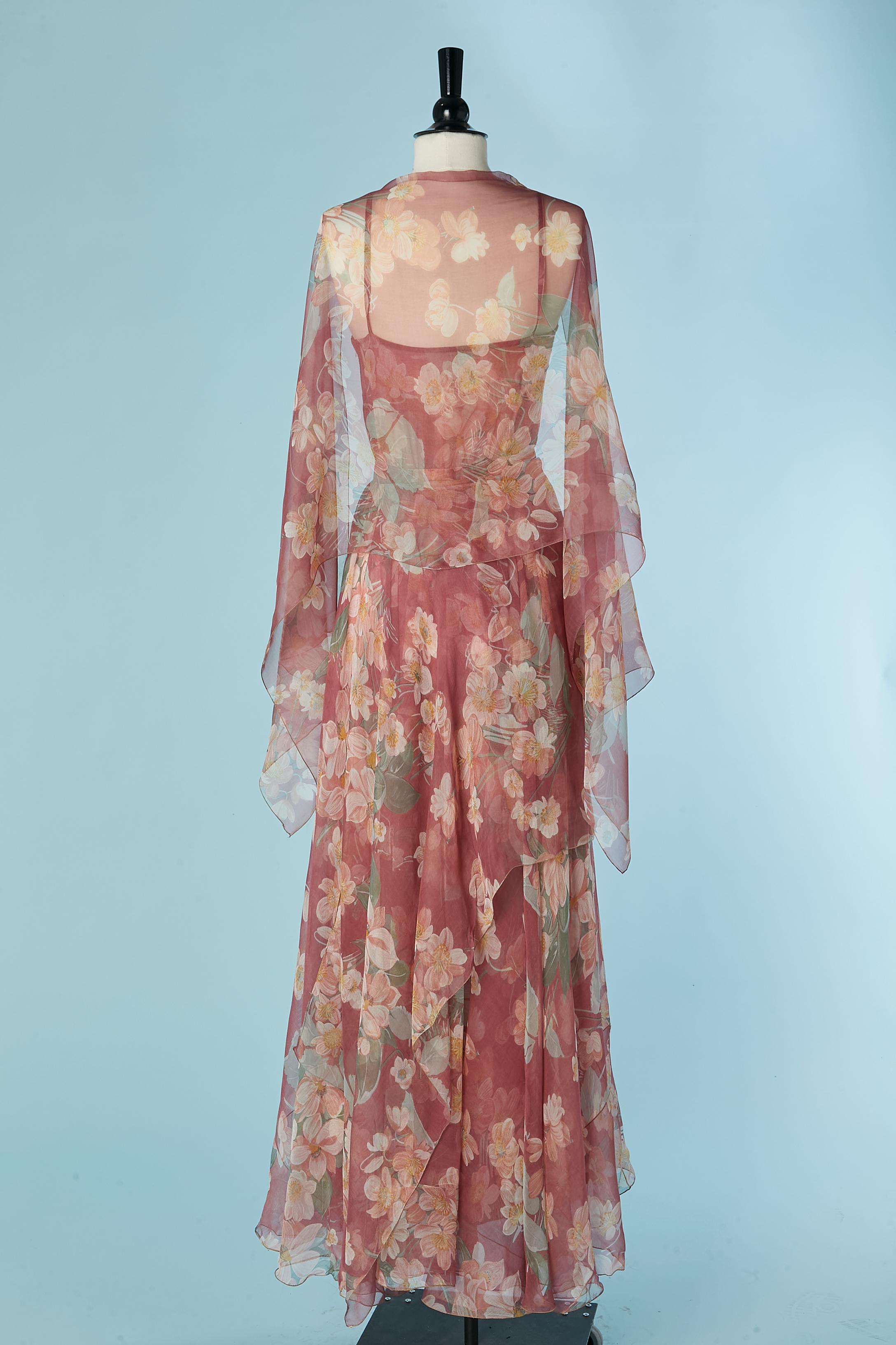 Abendkleid aus Seidenchiffon mit Blumendruck und Schal DANIEL ROLAND Damen im Angebot