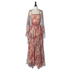 Abito da sera in chiffon di seta con stampa floreale e sciarpa DANIEL ROLAND