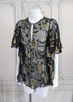 Silk Chiffon Floral Lame Flutter Blouse, Julio