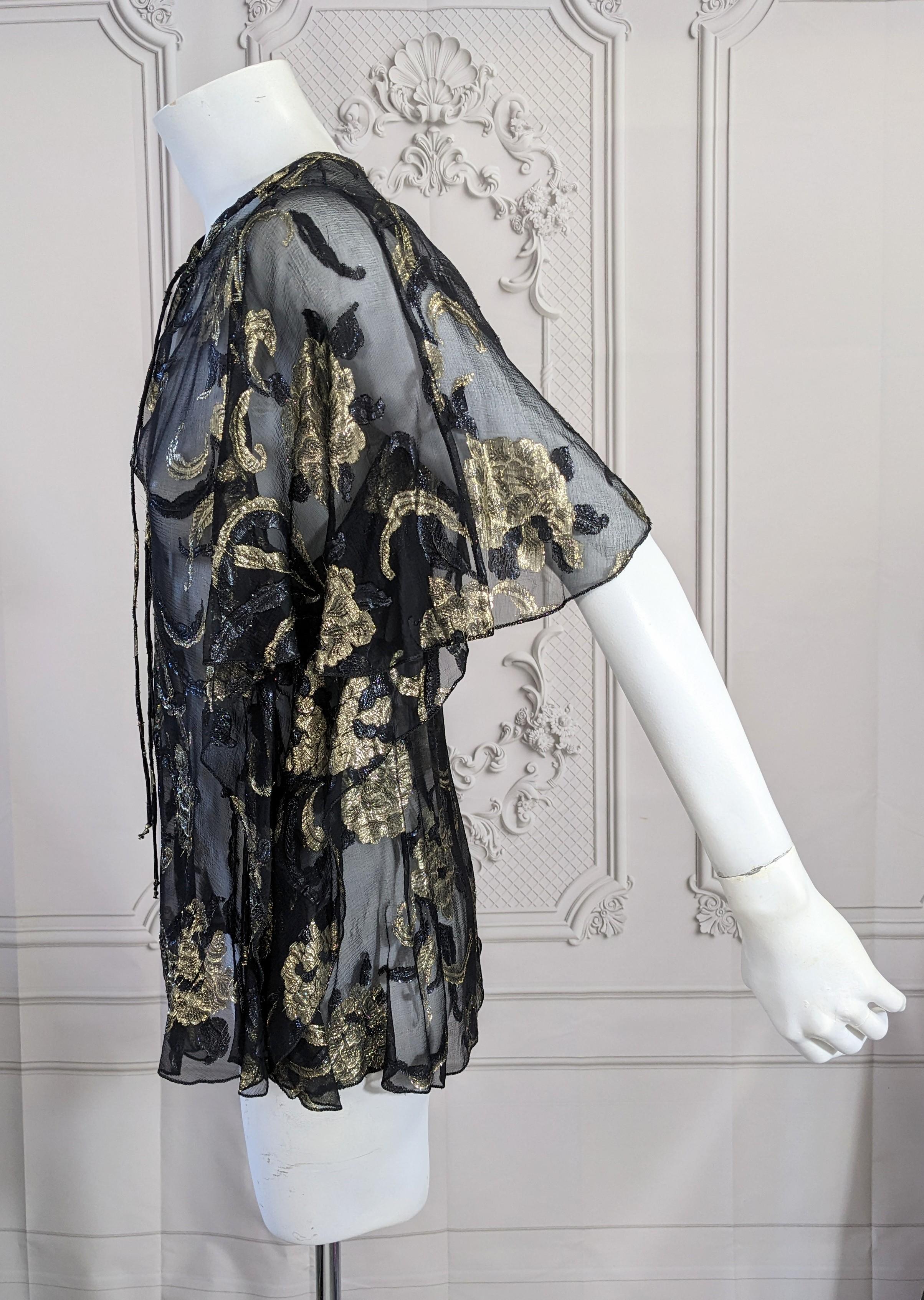 Silk Chiffon Floral Lame Flutter Blouse, Julio In Good Condition For Sale In New York, NY