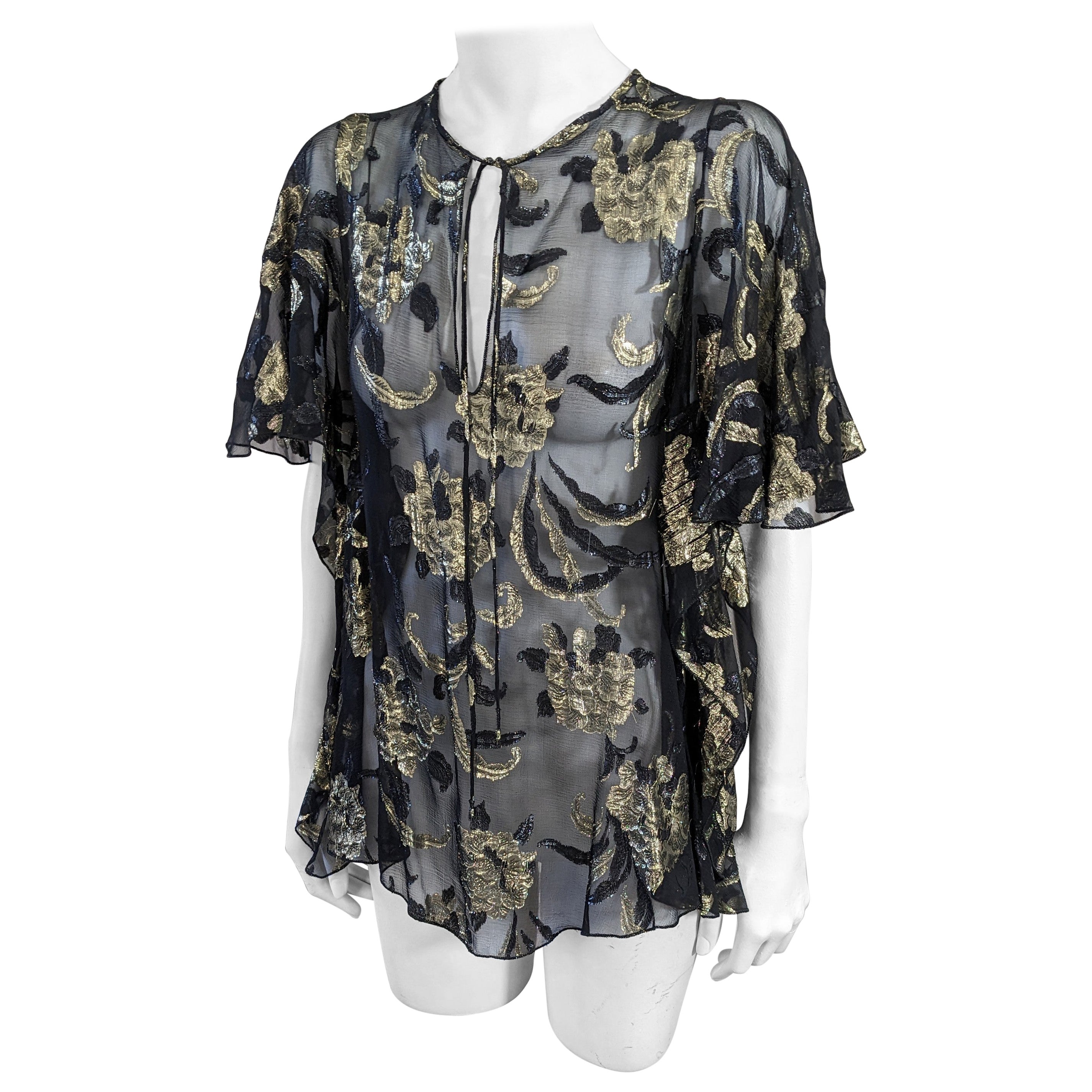 Seiden-Chiffon-Blumenbluse aus Lamé mit Blumenmuster, Julio im Angebot