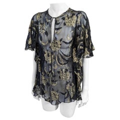 Silk Chiffon Floral Lame Flutter Blouse, Julio