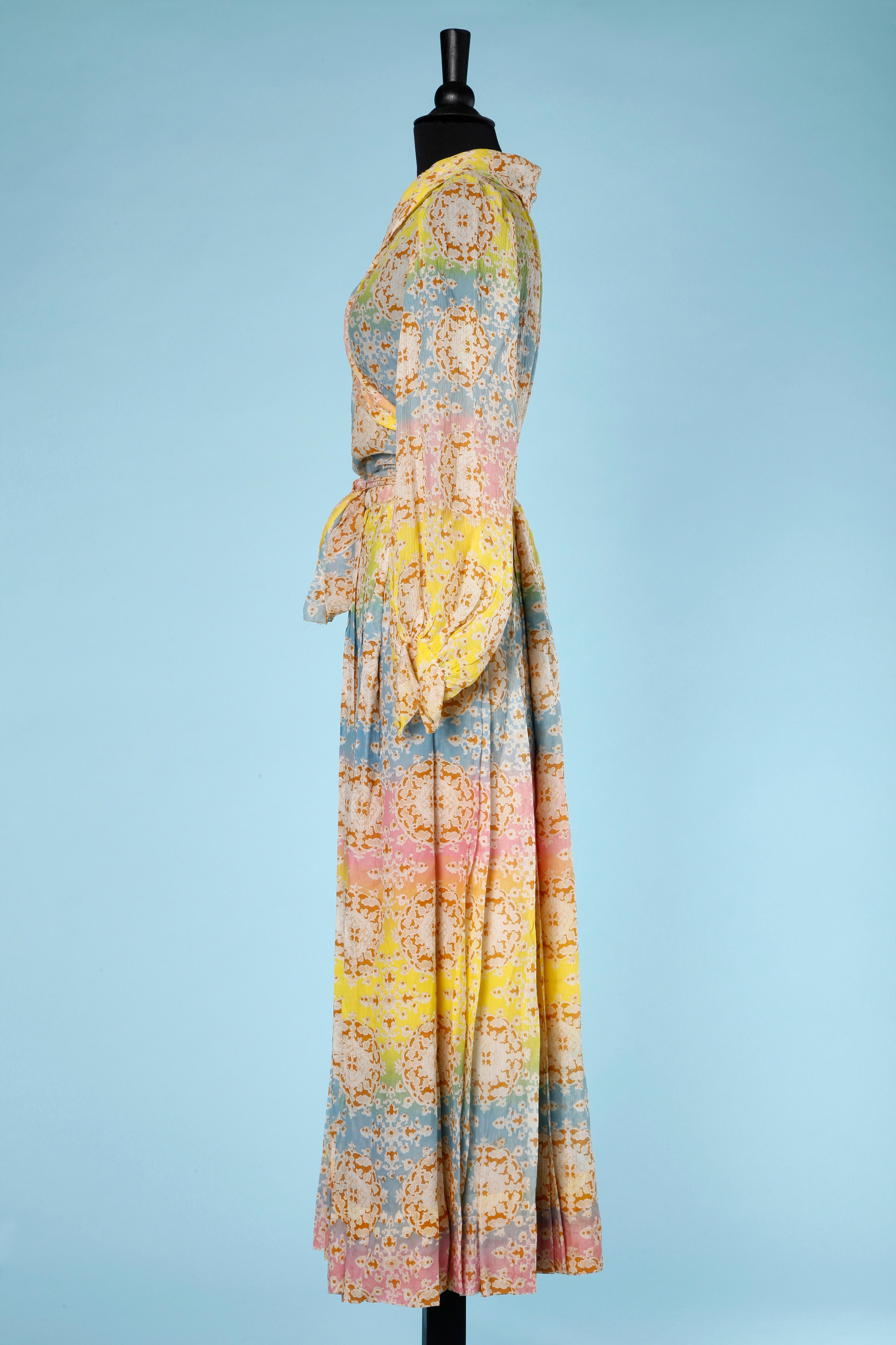 Beige Silk chiffon flower printed dress Guy Laroche Haute-Couture ( numbered)