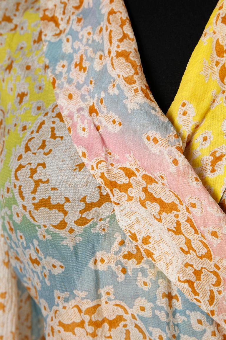Silk chiffon flower printed dress Guy Laroche Haute-Couture ( numbered) In Good Condition In Saint-Ouen-Sur-Seine, FR