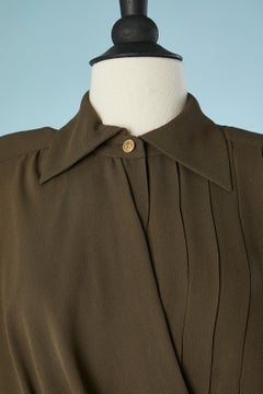 Silk chiffon kaki cocktail dress wrapped and pleated with belt Chanel