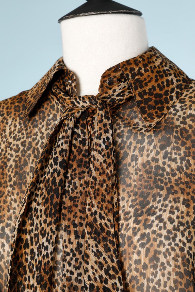 Silk chiffon see-through leopard print with attached scarf