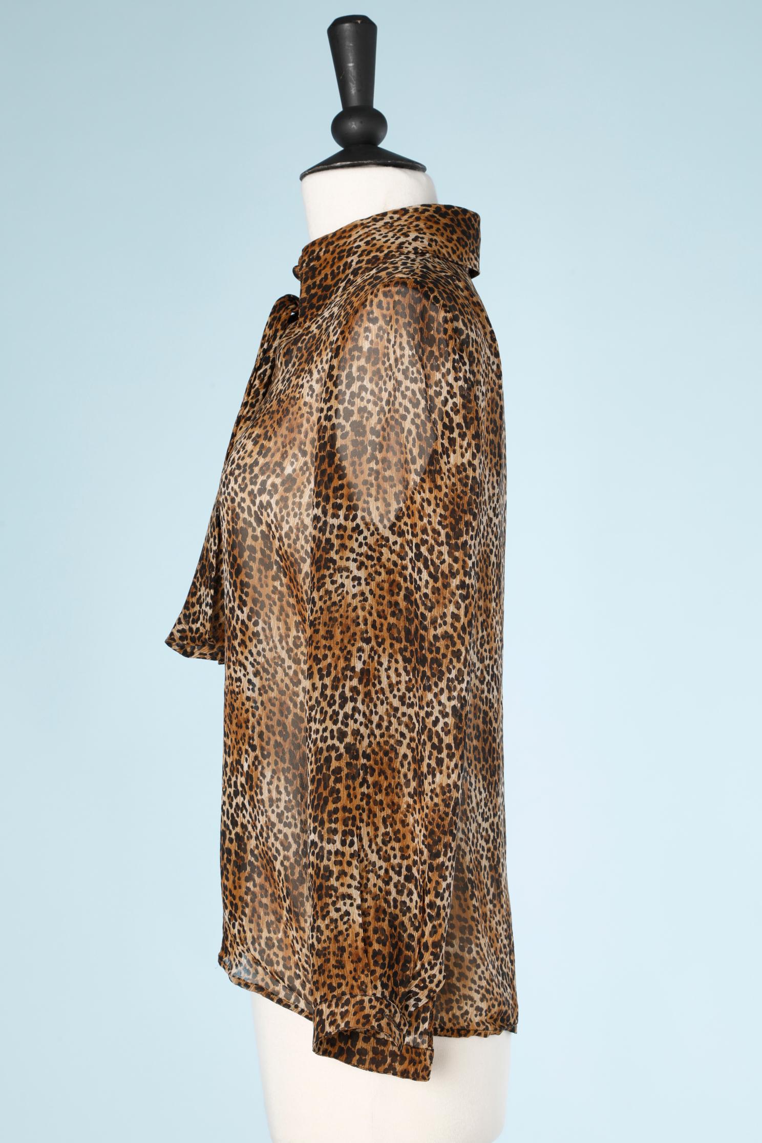 Brown Silk chiffon leopard print with attached scarf Emanuel Ungaro Parallèle  For Sale