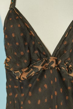 Silk chiffon moka and light brown Polka Dot dress BOSS Hugo Boss