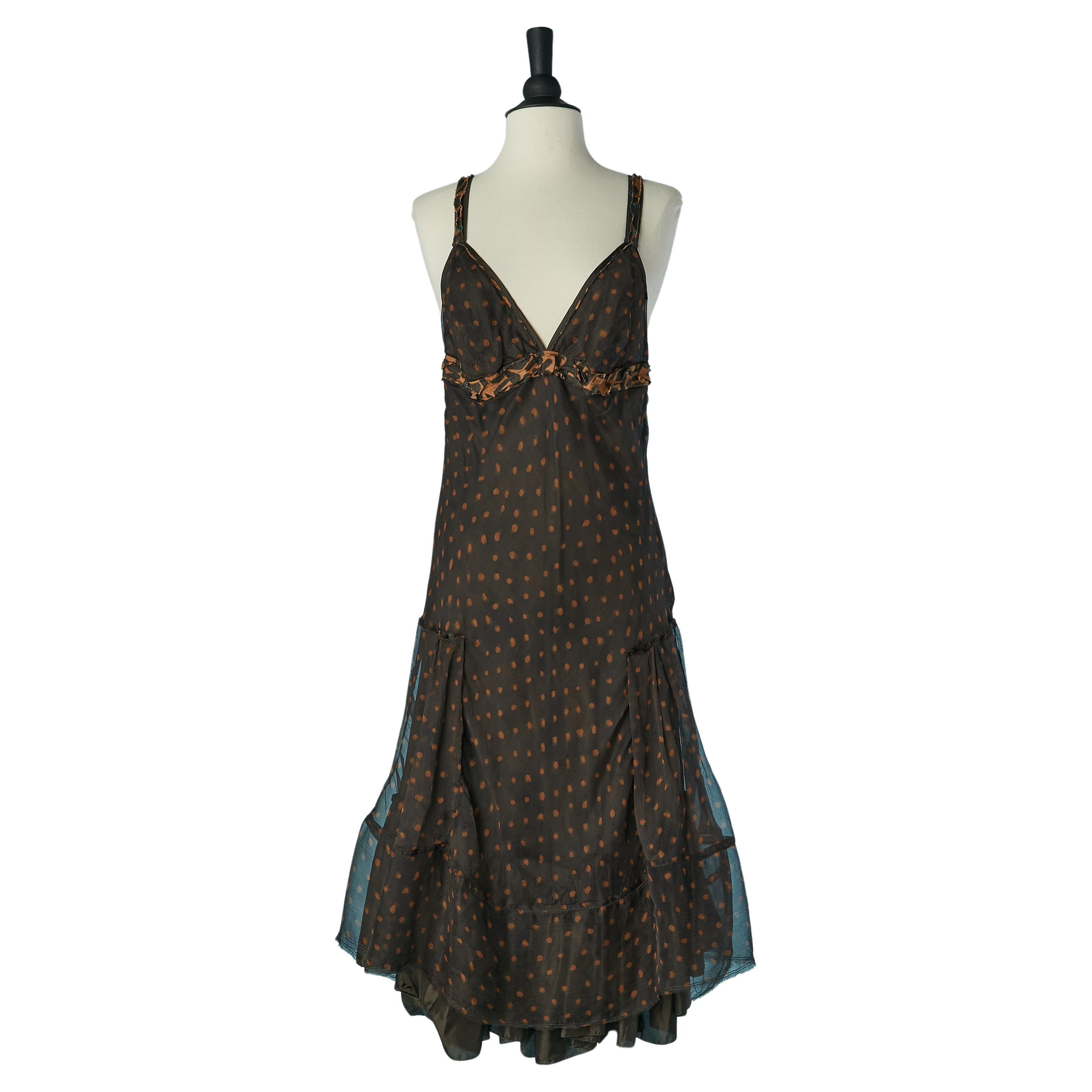 Vestido de gasa de seda moka y lunares marrón claro BOSS Hugo Boss en venta