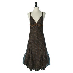 Silk chiffon moka and light brown Polka Dot dress BOSS Hugo Boss