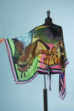 Silk chiffon multicolor poncho with silk belt Roberto Cavalli