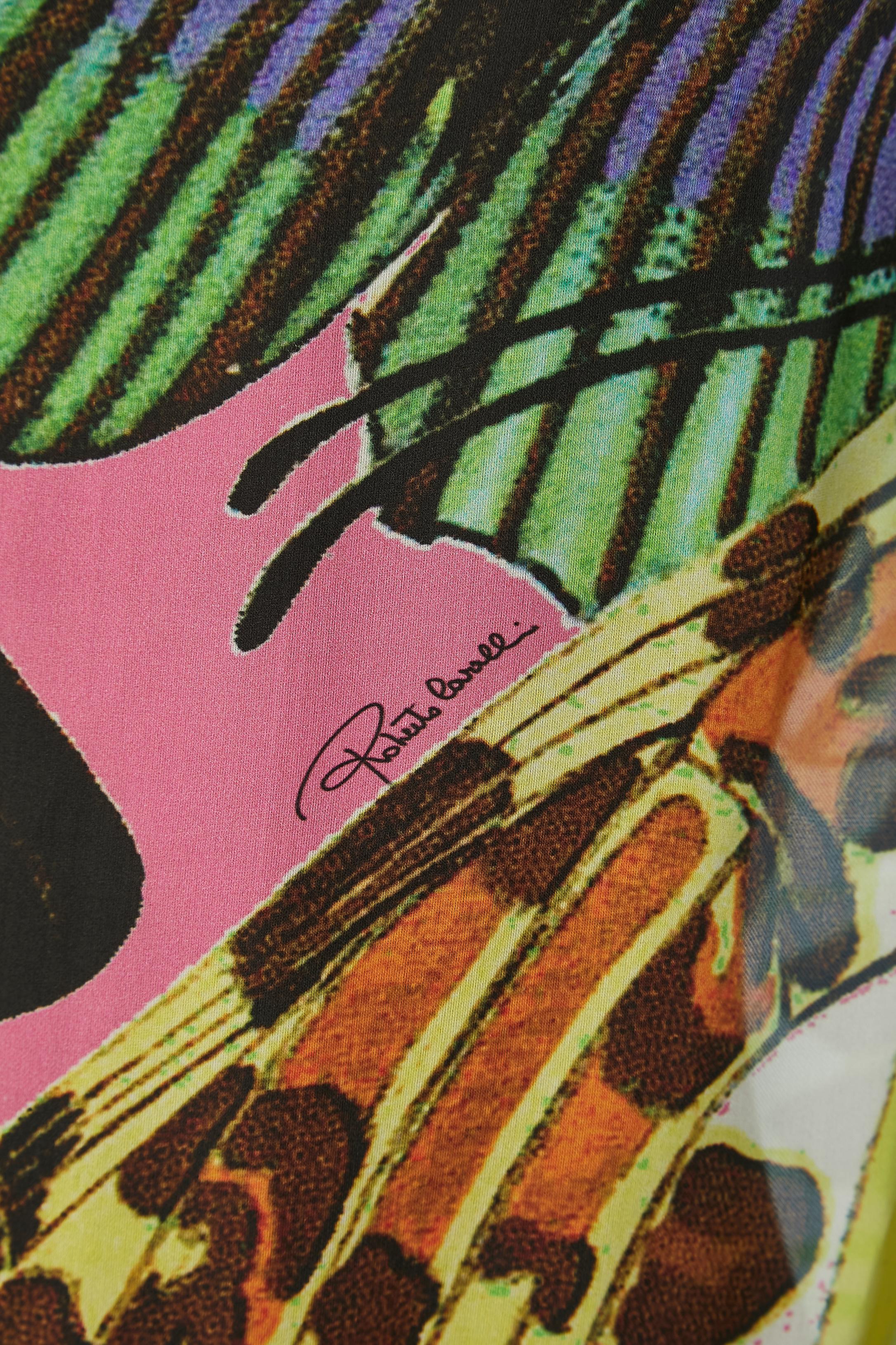 Black Silk chiffon multicolor poncho with silk belt Roberto Cavalli 