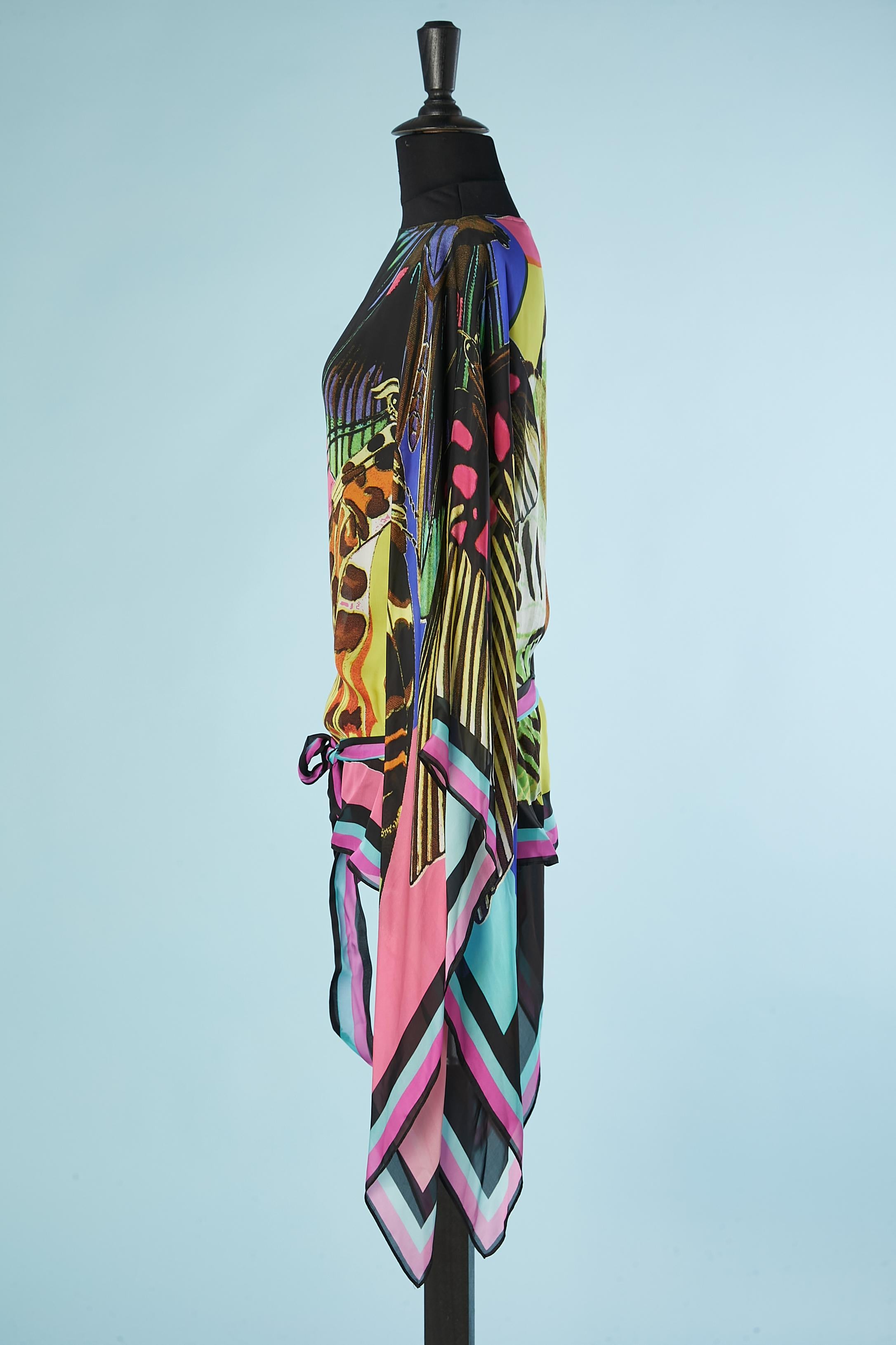 Women's Silk chiffon multicolor poncho with silk belt Roberto Cavalli  For Sale