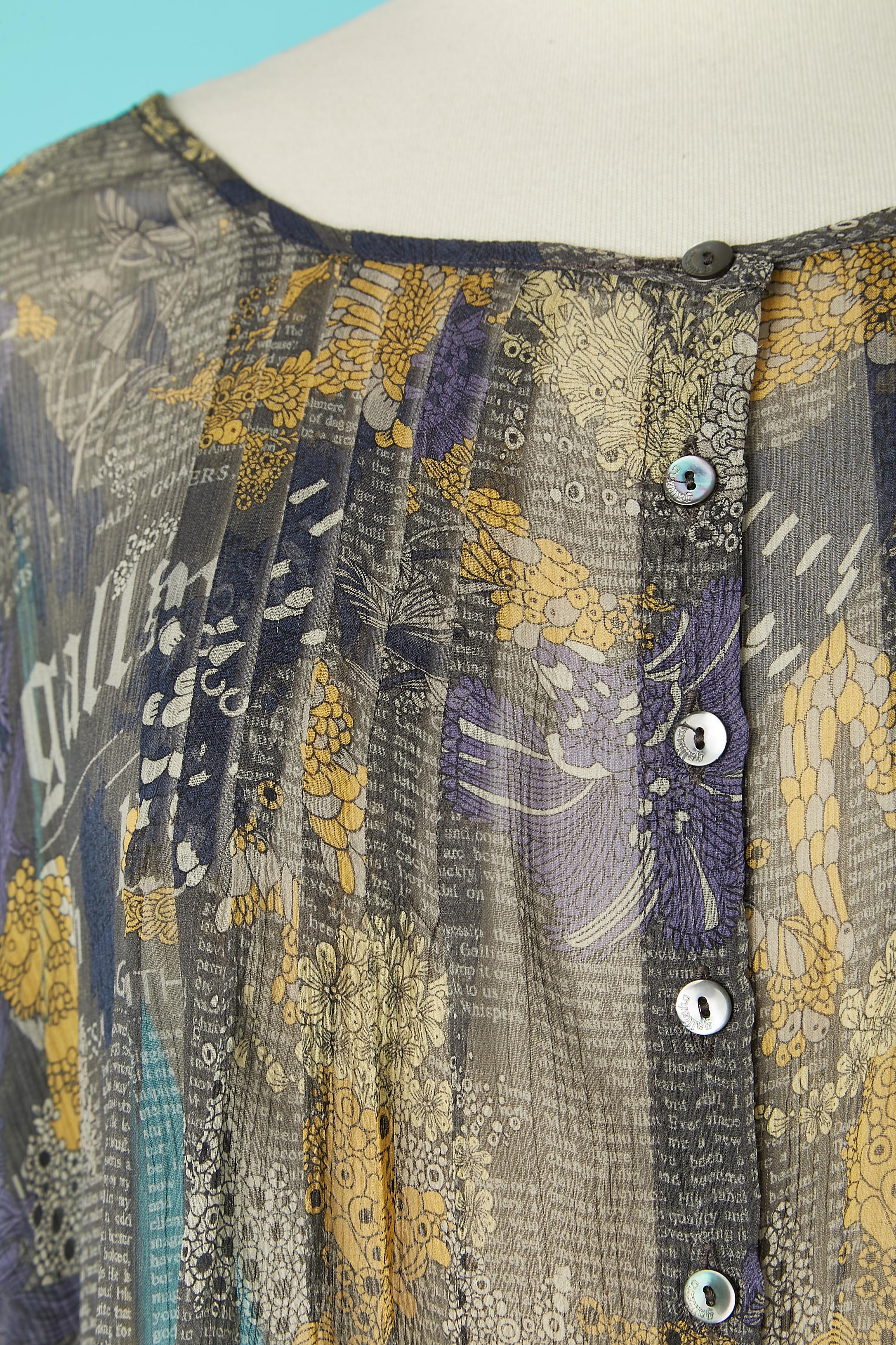 Gray Silk chiffon printed blouse John Galliano  For Sale
