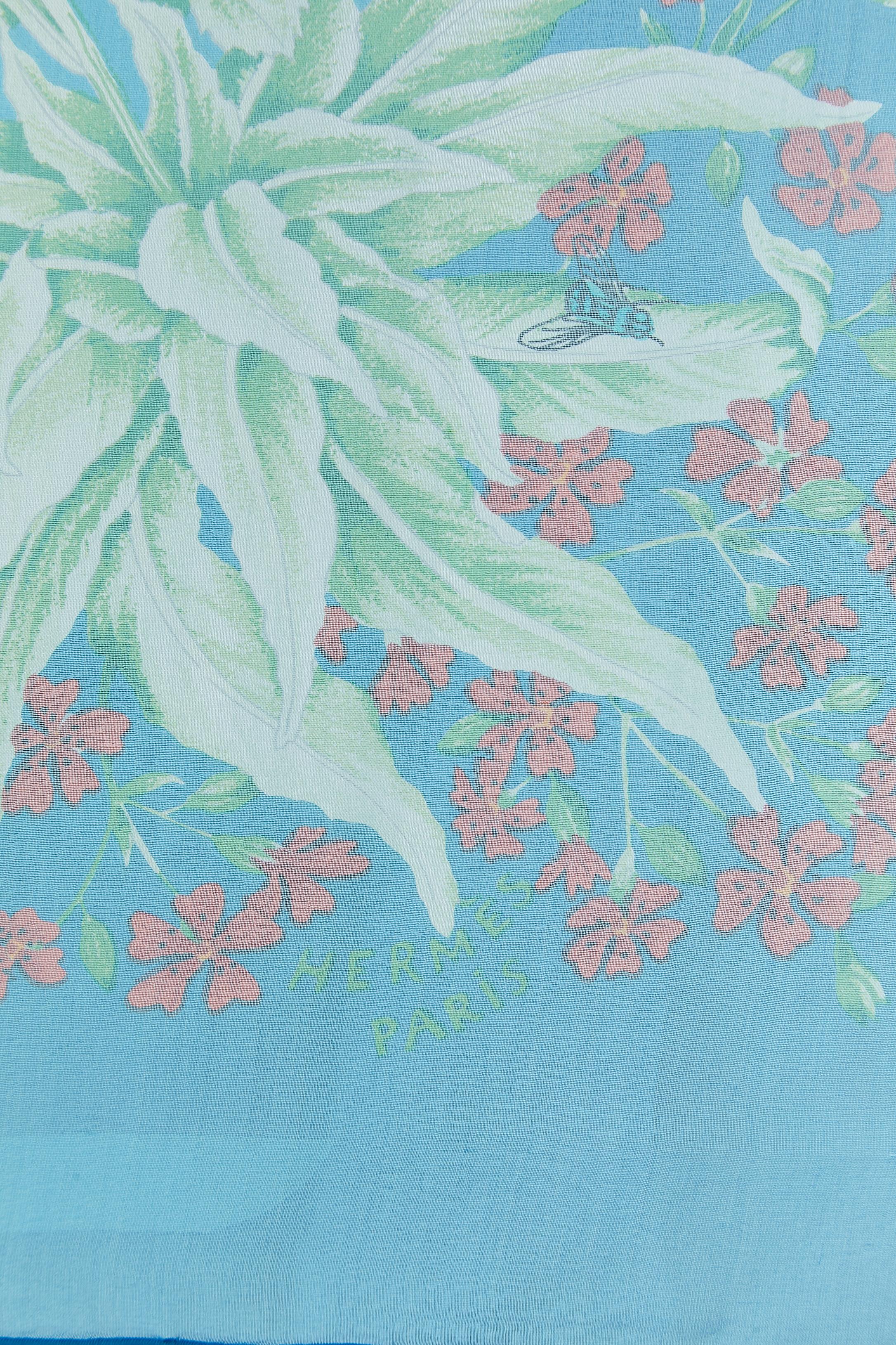 Blue Silk chiffon printed Carré scarf 