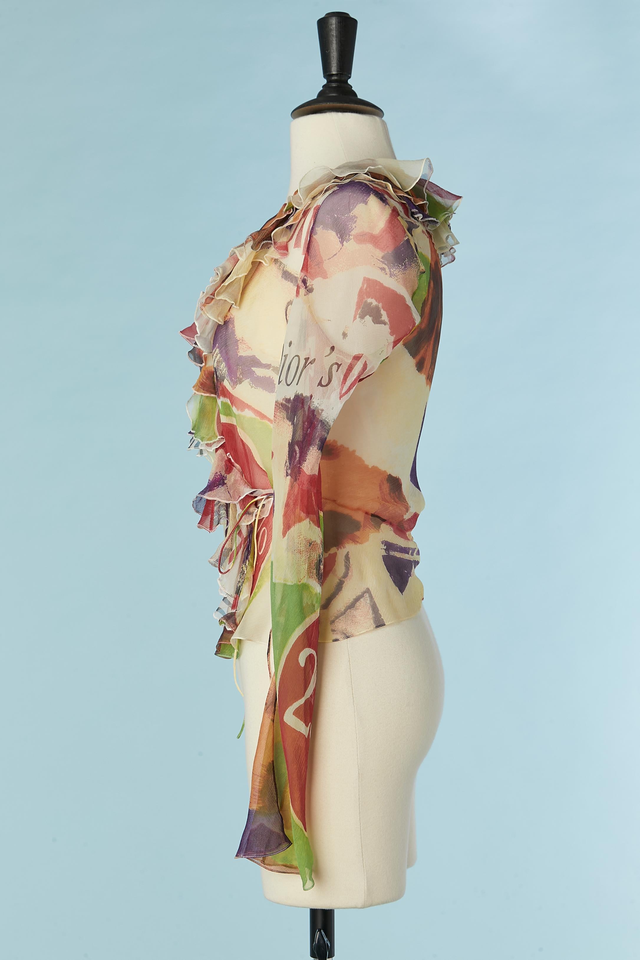 Silk chiffon printed see-through wrap shirt Christian Dior by John Galliano  For Sale 1
