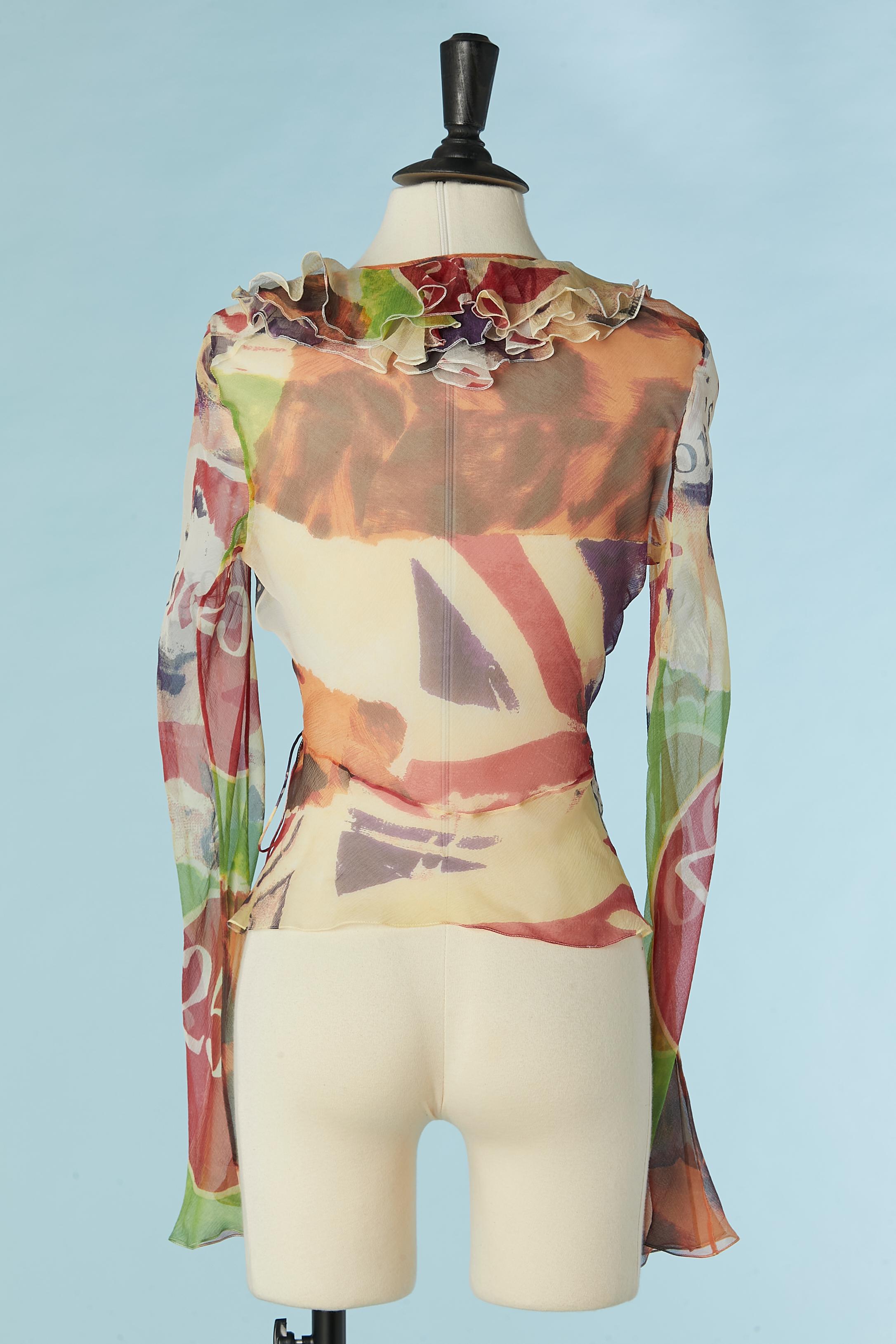 Silk chiffon printed see-through wrap shirt Christian Dior by John Galliano  For Sale 2