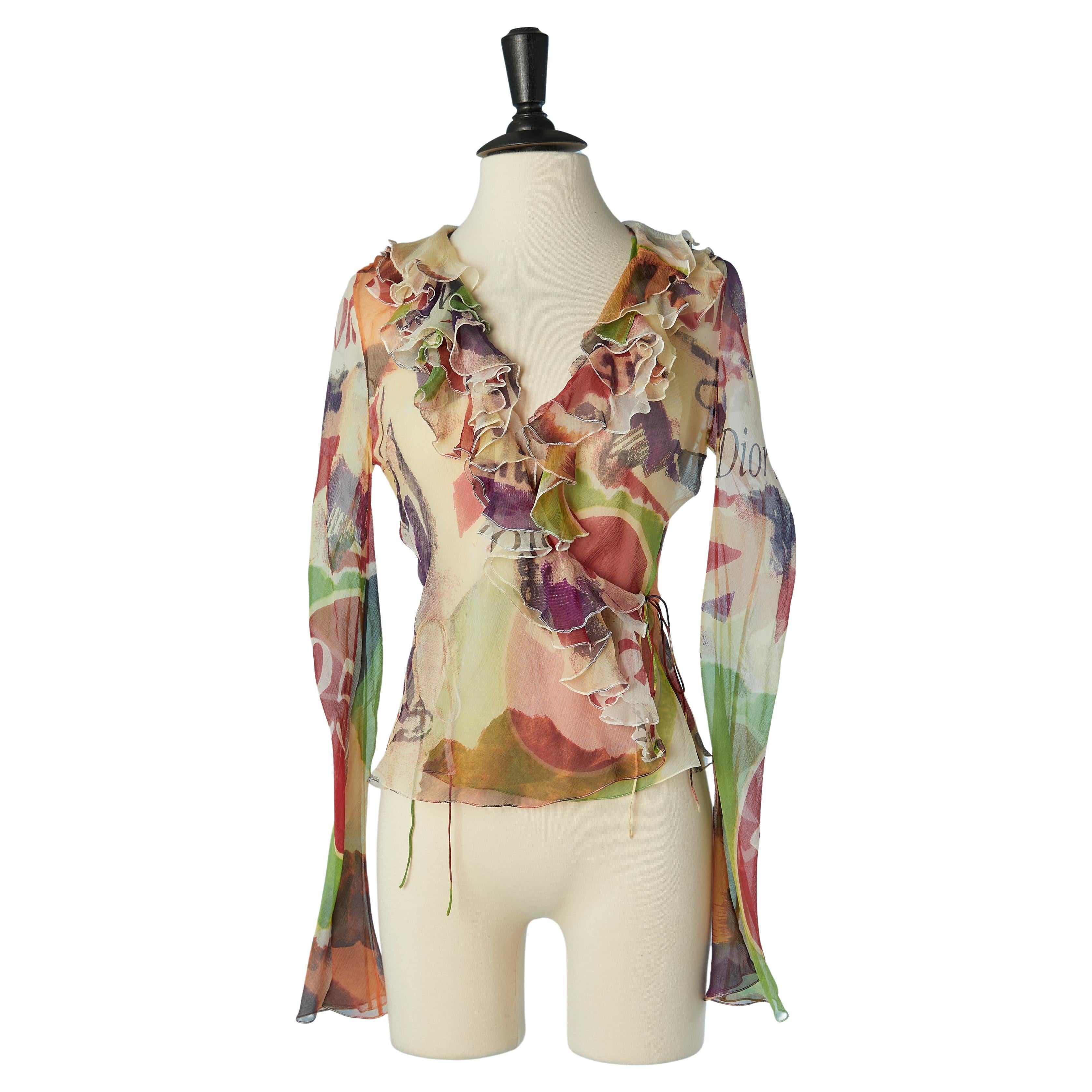 Silk chiffon printed see-through wrap shirt Christian Dior by John Galliano  For Sale