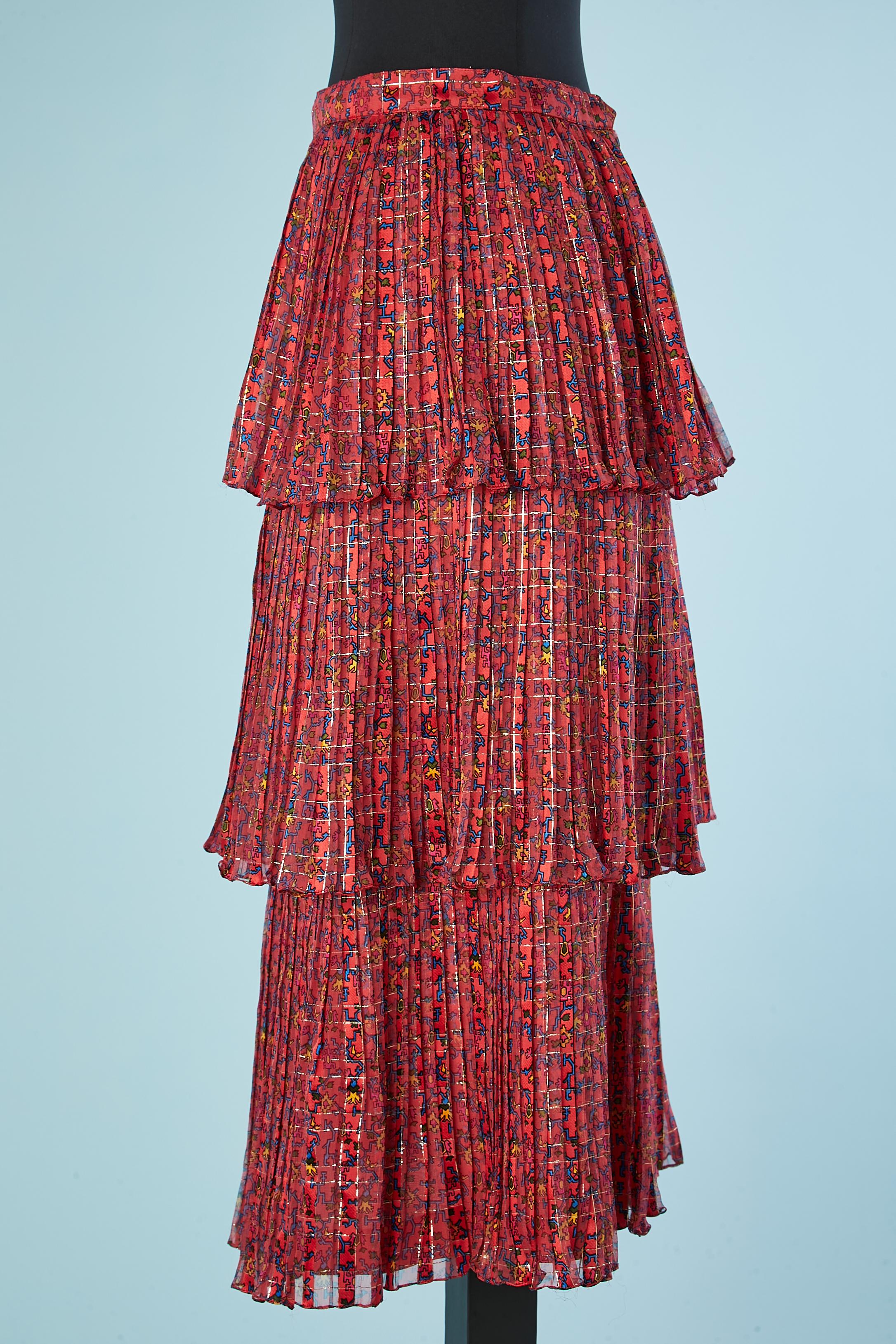 Silk chiffon printed skirt with ruffles Céline Circa 1970 In Excellent Condition For Sale In Saint-Ouen-Sur-Seine, FR