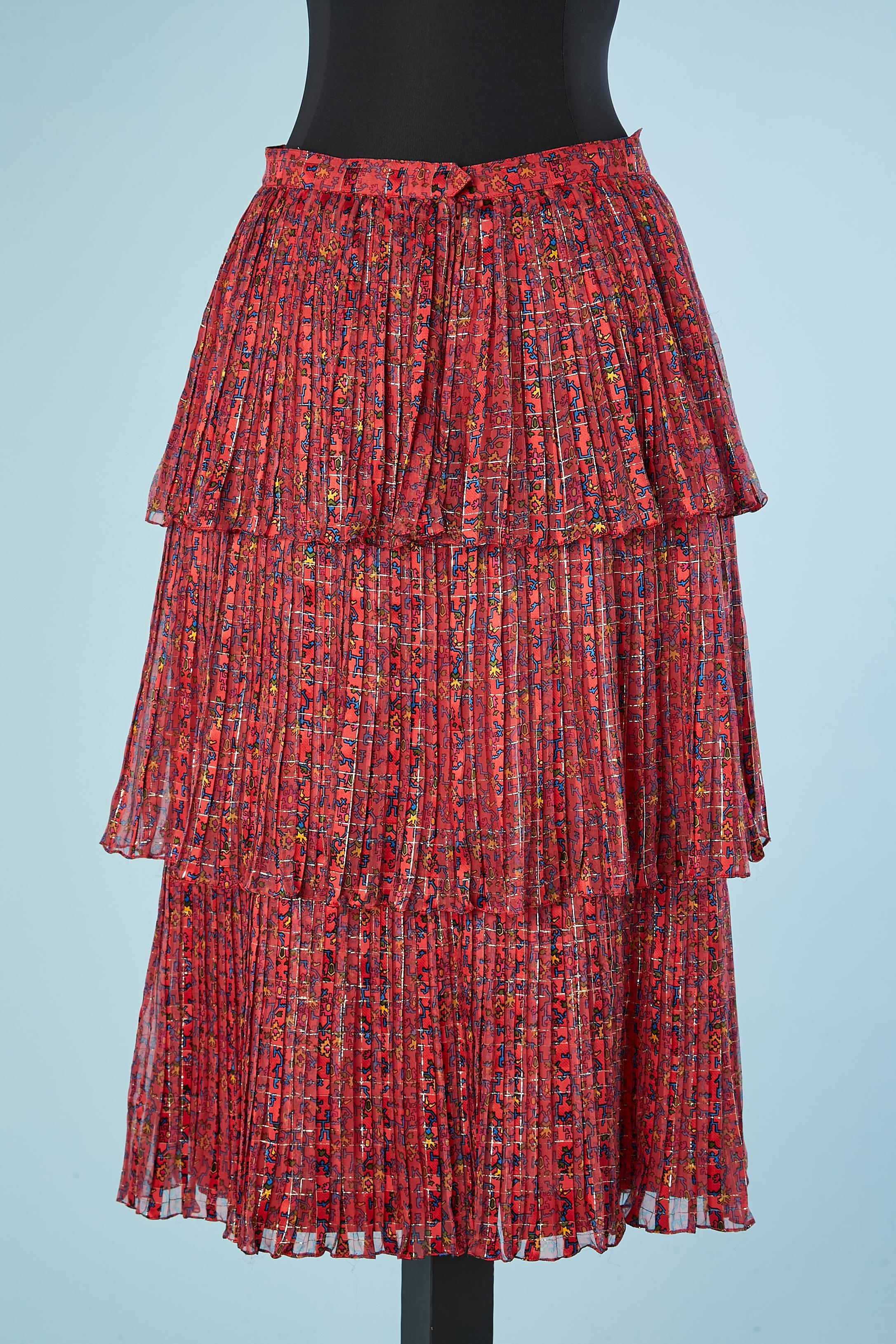 Women's Silk chiffon printed skirt with ruffles Céline Circa 1970 For Sale
