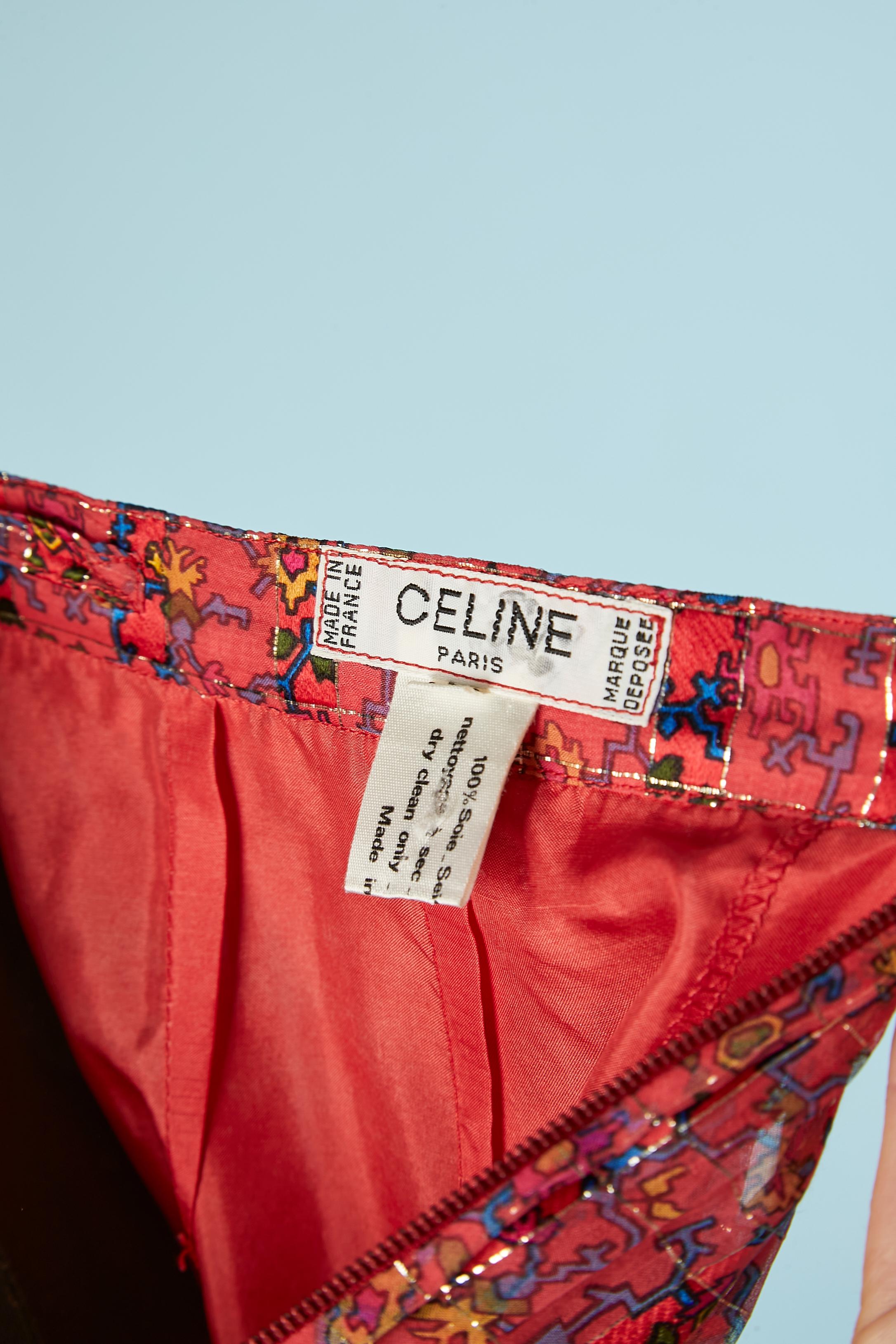 Silk chiffon printed skirt with ruffles Céline Circa 1970 For Sale 1