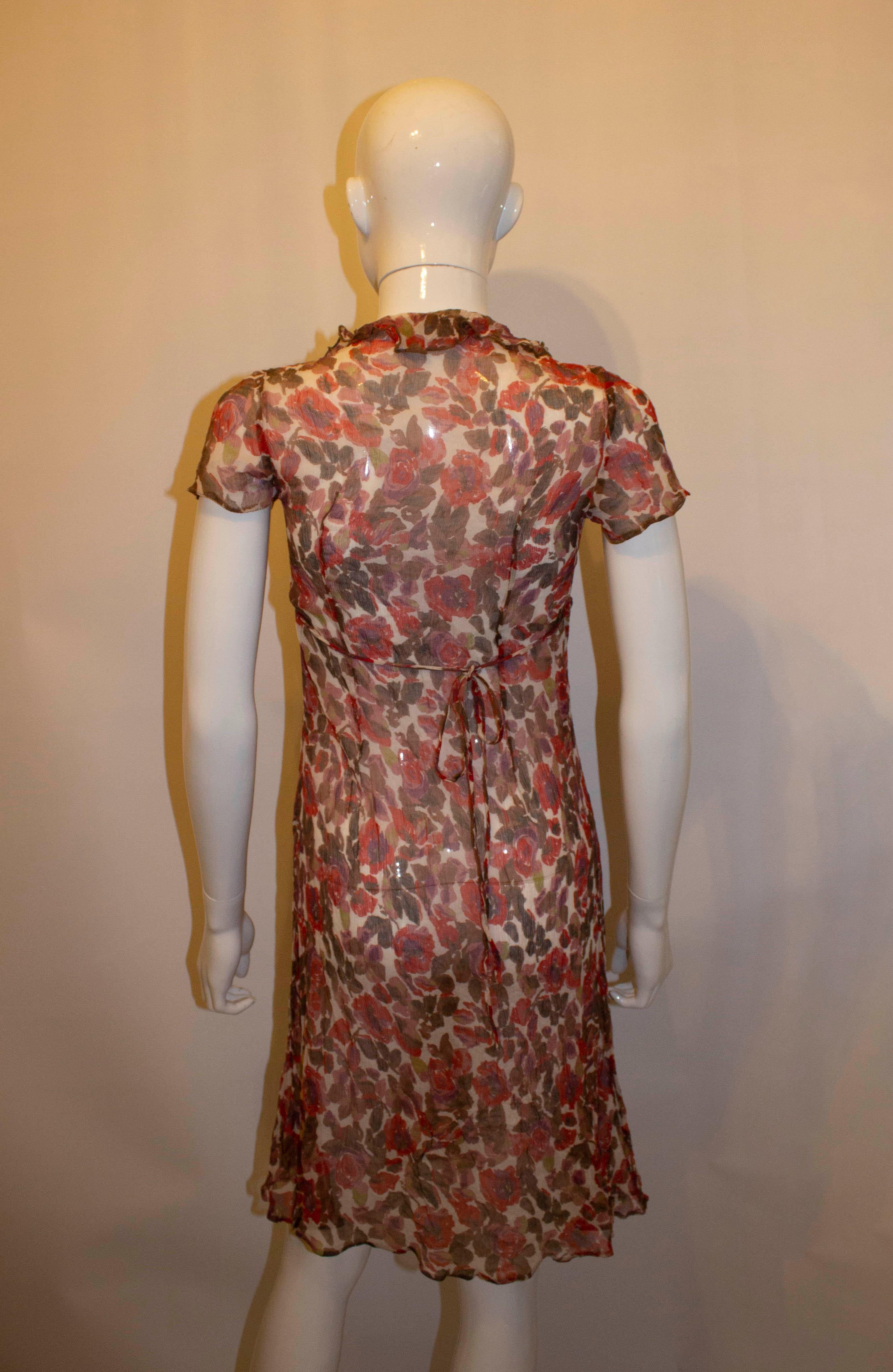 Women's Silk Chiffon Printed Tea Dress For Sale