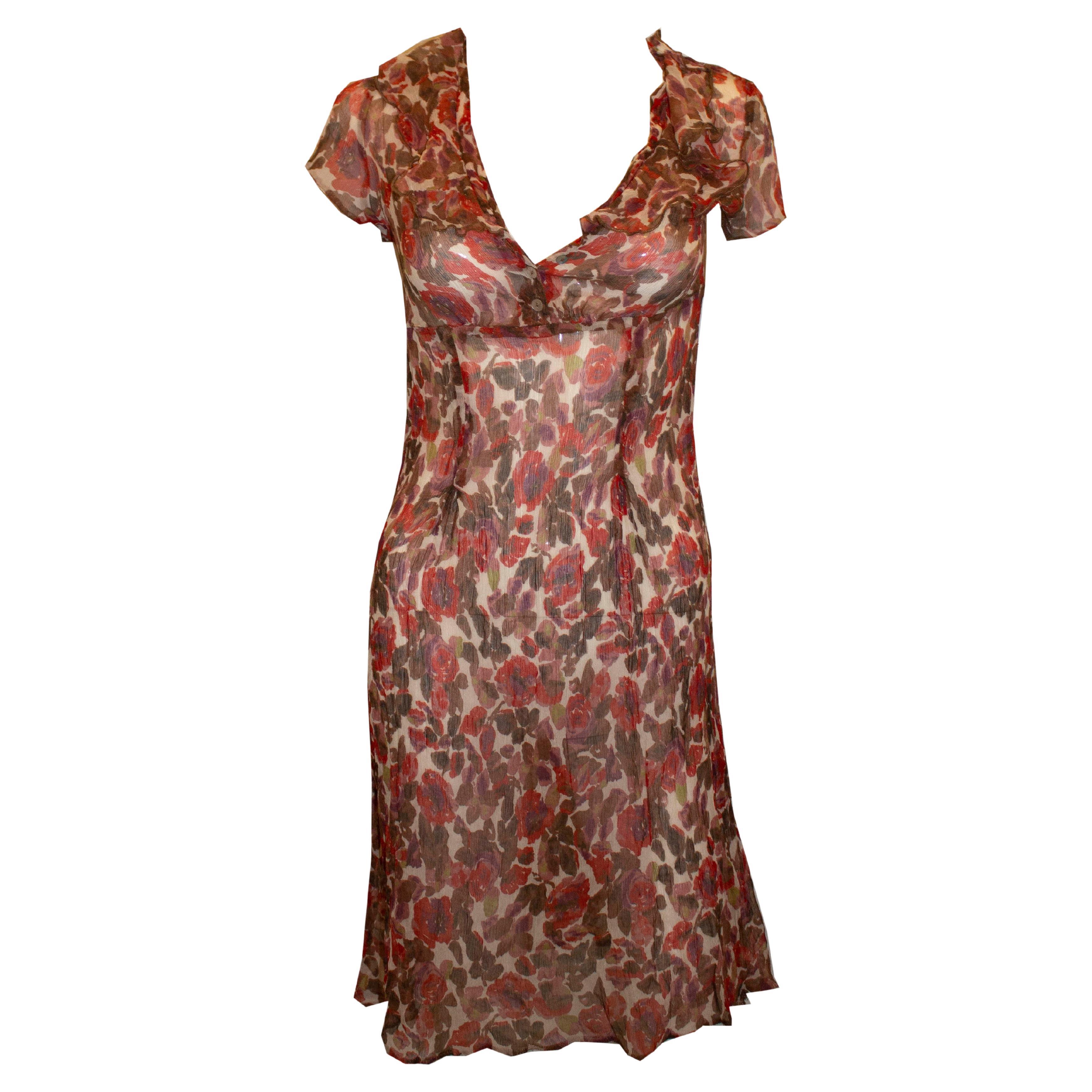 Silk Chiffon Printed Tea Dress For Sale