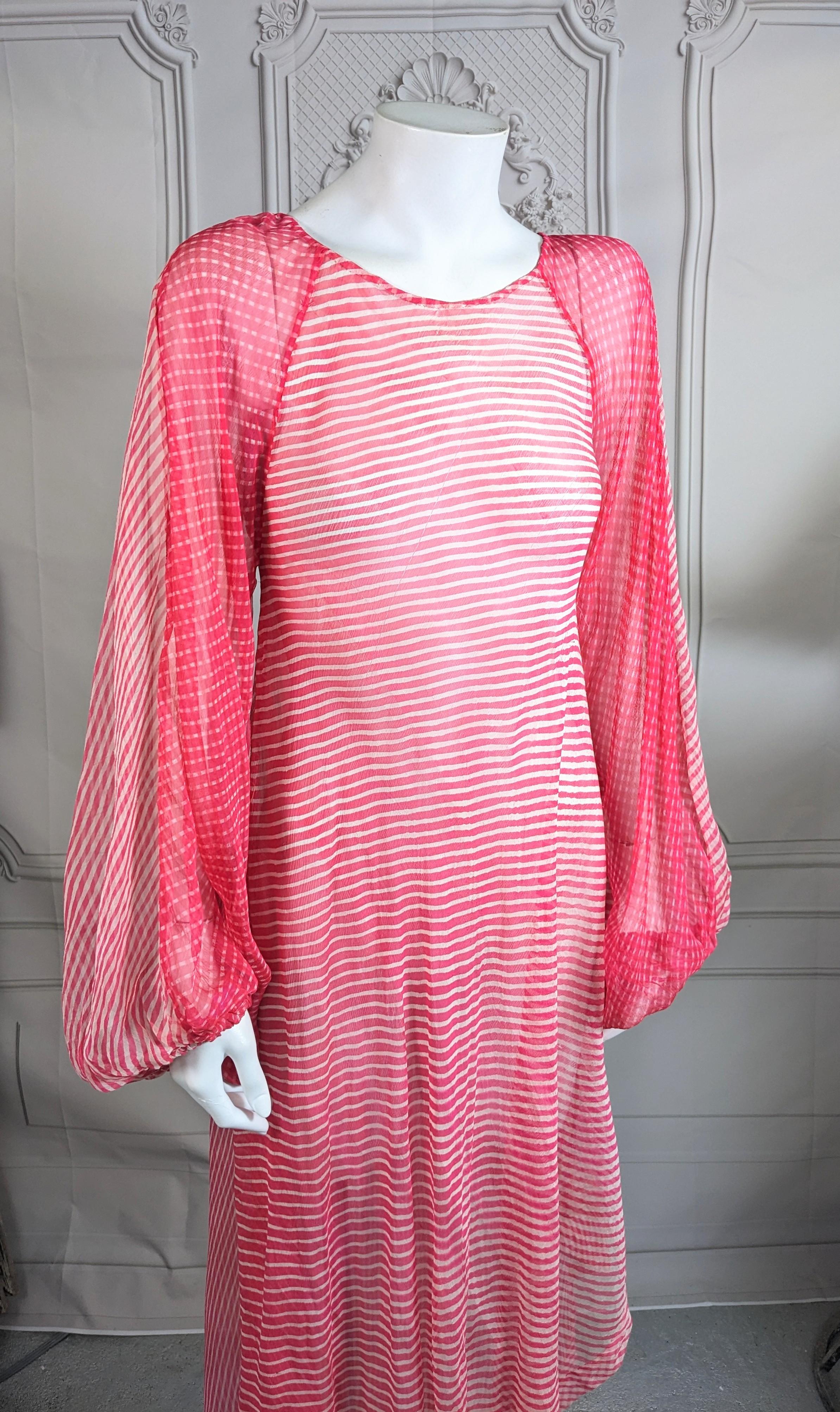 Pink Silk Chiffon Rasberry Sheer Boho Gown For Sale