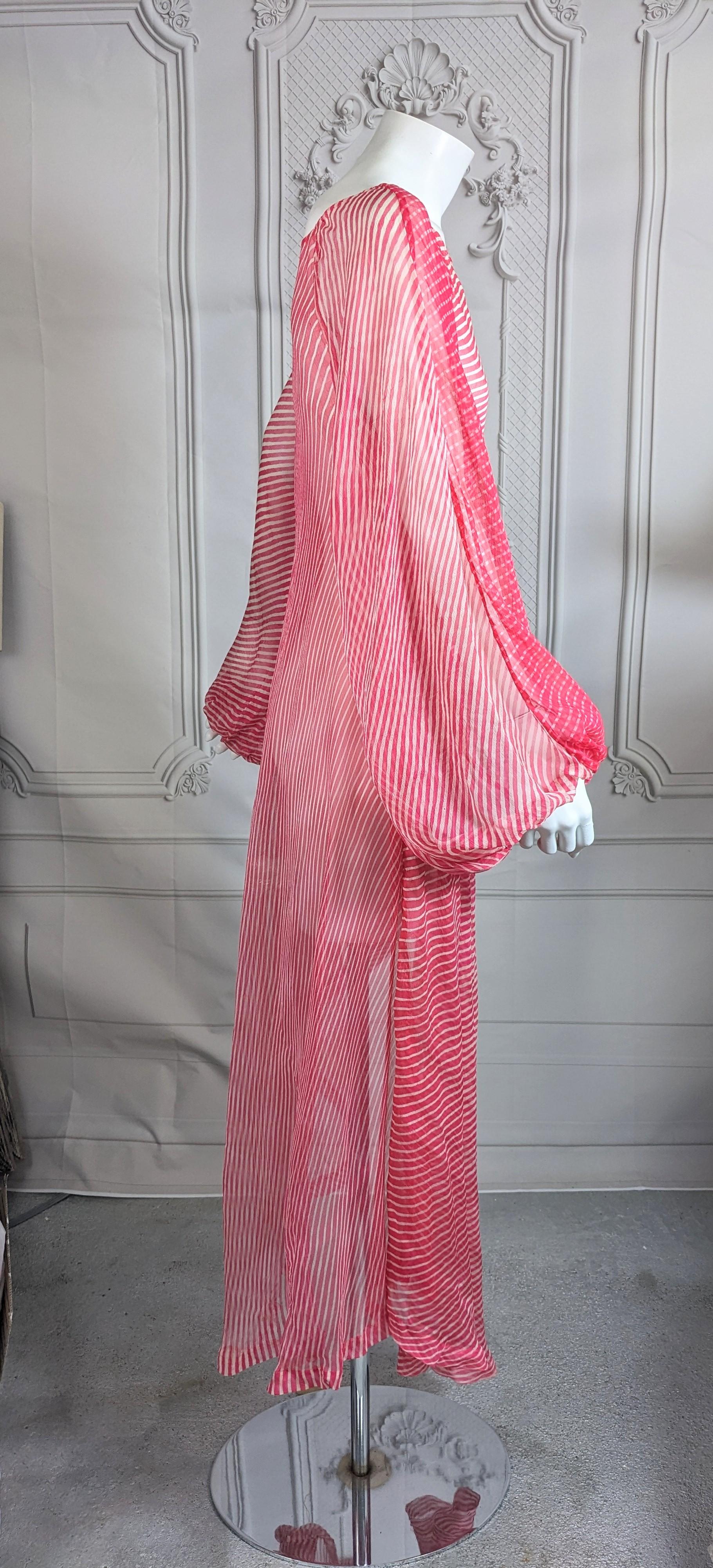 Silk Chiffon Rasberry Sheer Boho Gown In Good Condition For Sale In New York, NY