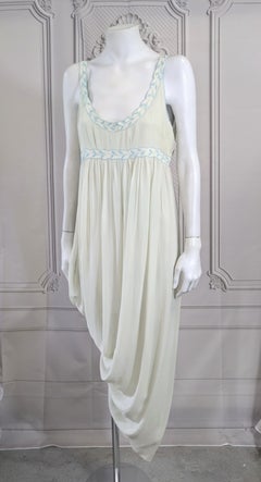Silk Chiffon Seafoam Slip Dress, Hand Embroidered