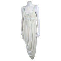 Silk Chiffon Seafoam Slip Dress, Hand Embroidered
