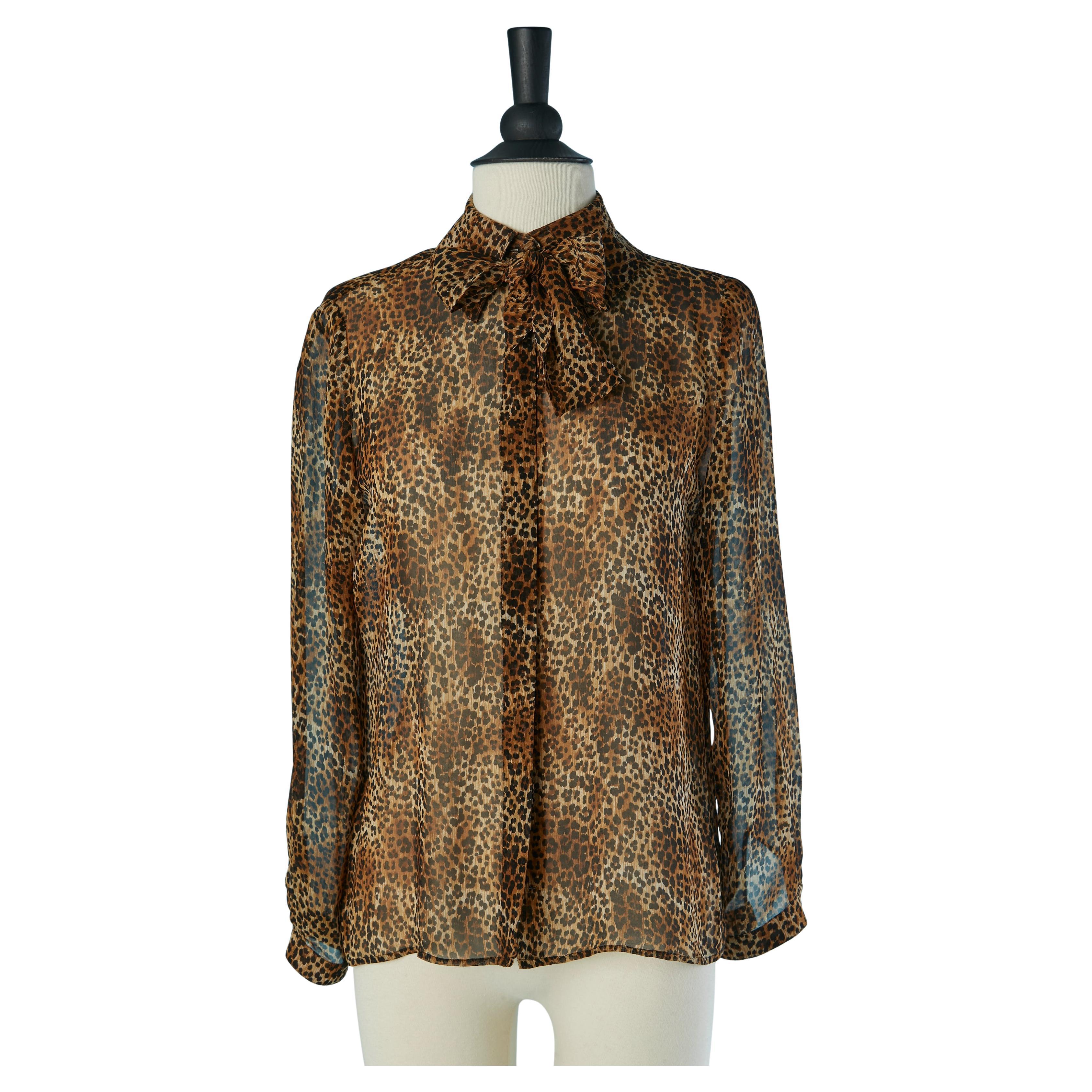 Camicia in chiffon di seta con stampa leopardata e papillon UNGARO PARALLÈLE