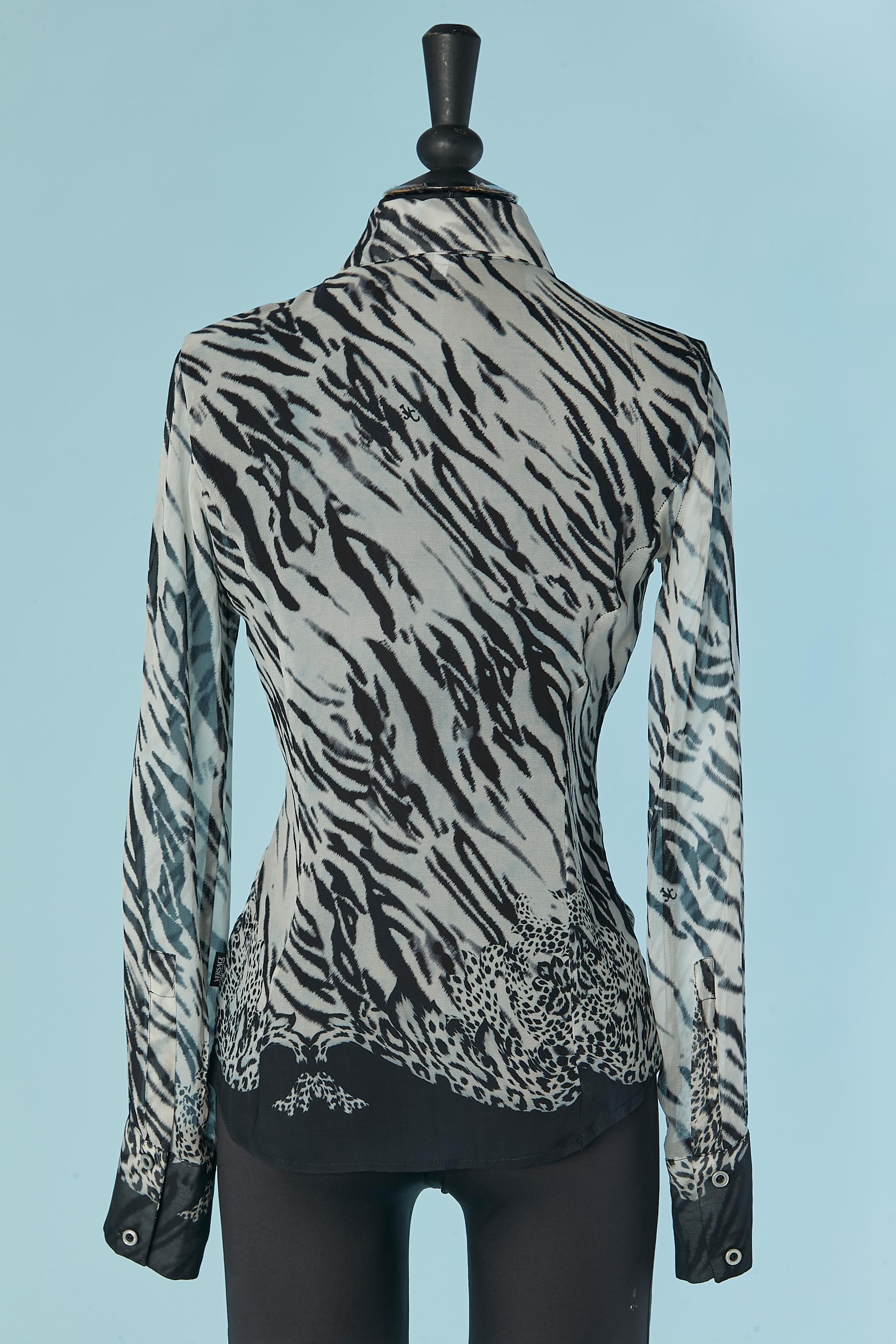 Camicia in chiffon di seta con stampa zebrata VERSACE JEANS COUTURE in vendita 1