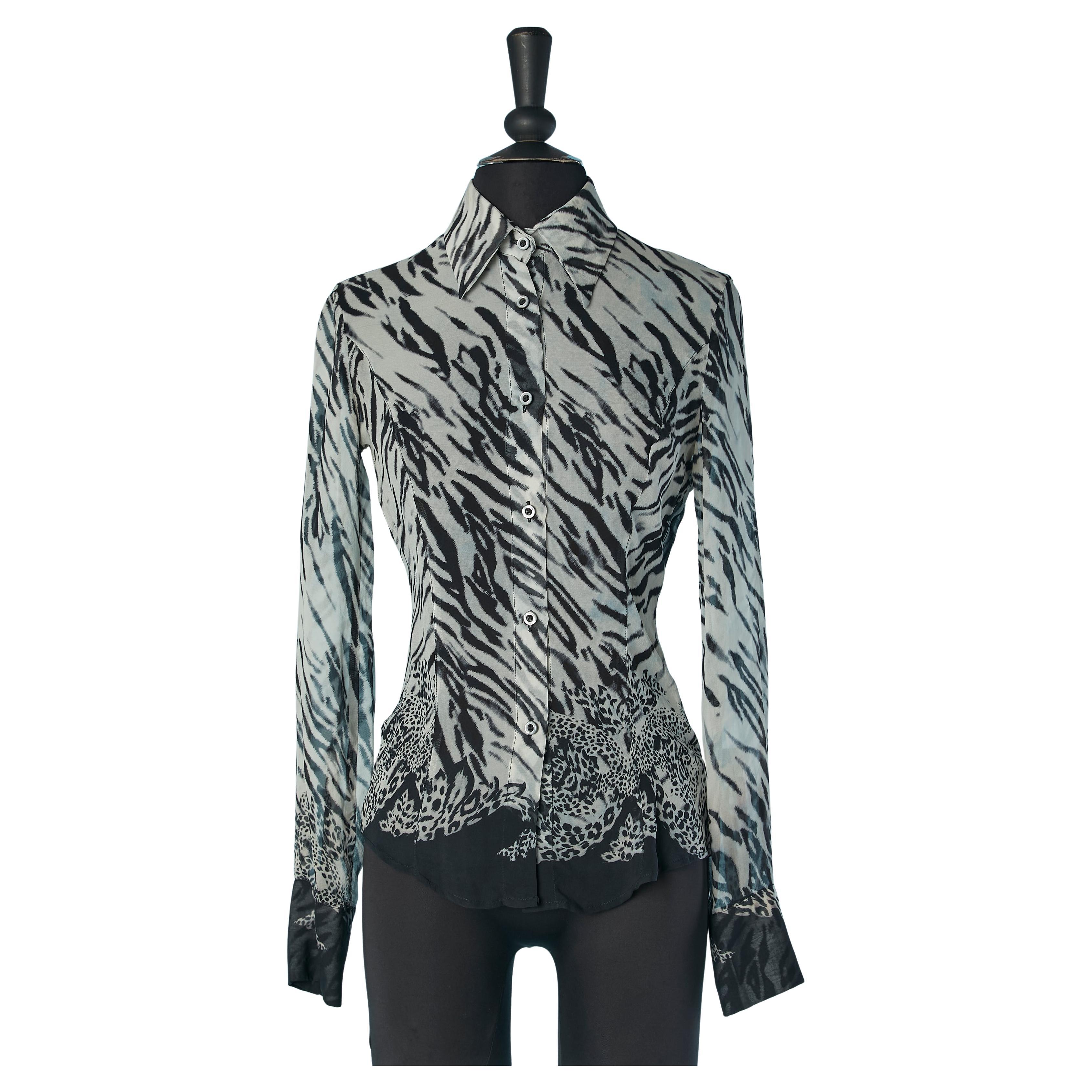 Camicia in chiffon di seta con stampa zebrata VERSACE JEANS COUTURE in vendita