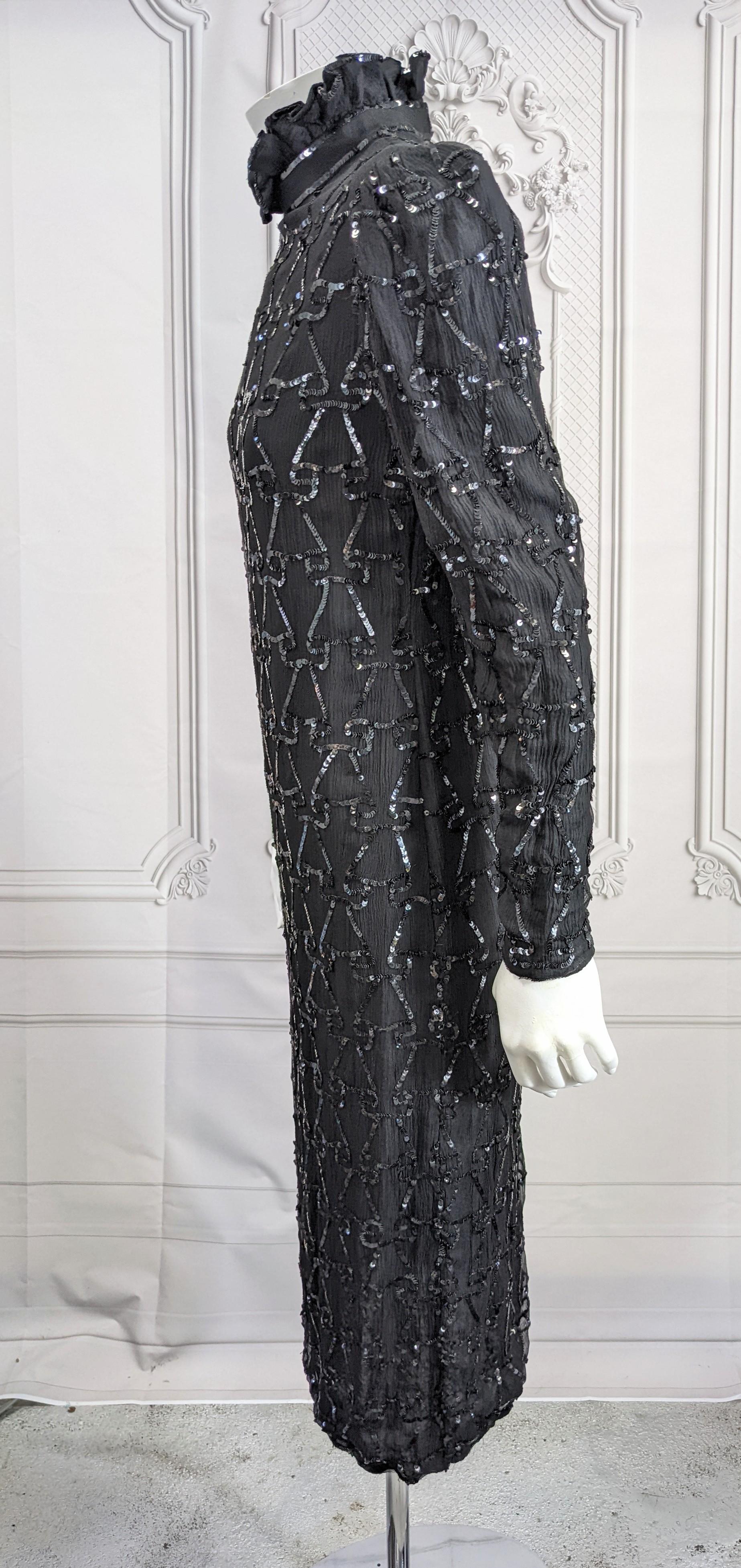 Women's or Men's Silk Chiffon Sequin Ruffle Dress For Sale