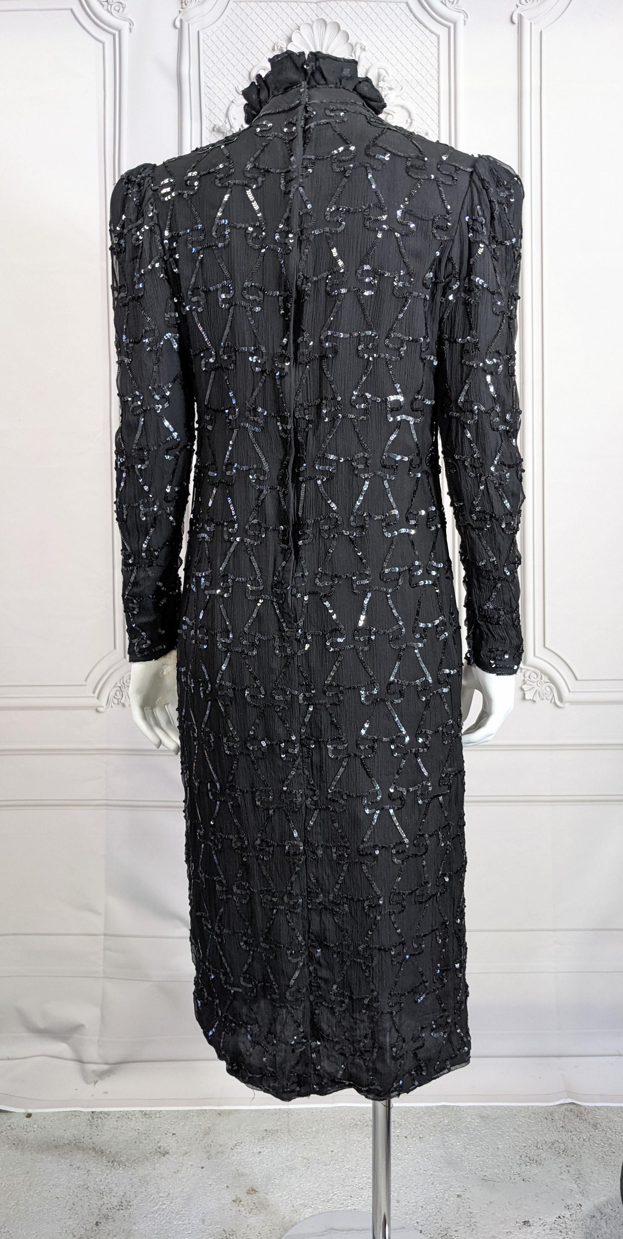 Silk Chiffon Sequin Ruffle Dress For Sale 3