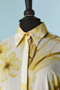 Silk chiffon shirt with flower print VERSACE