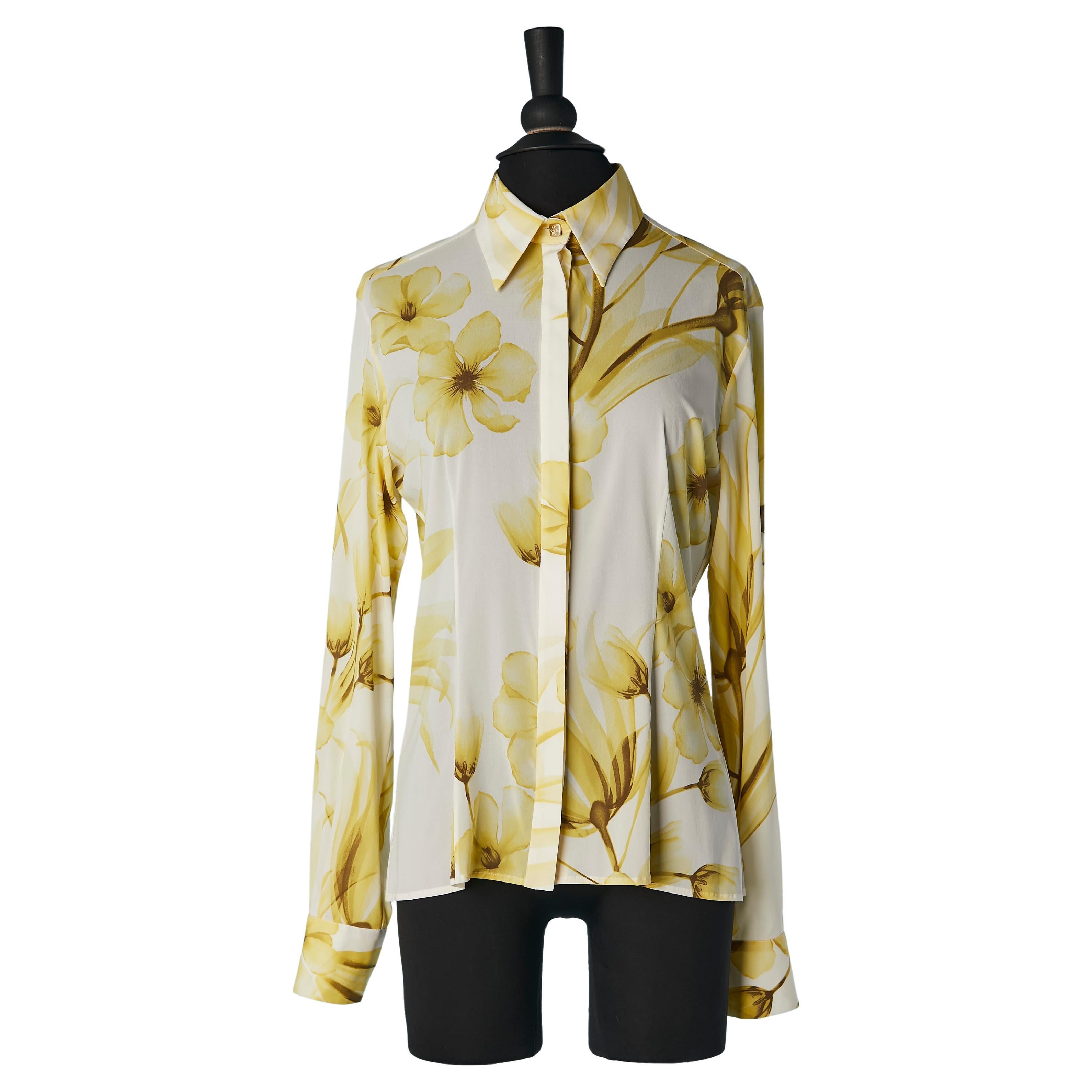 Silk chiffon shirt with flower print VERSACE  For Sale