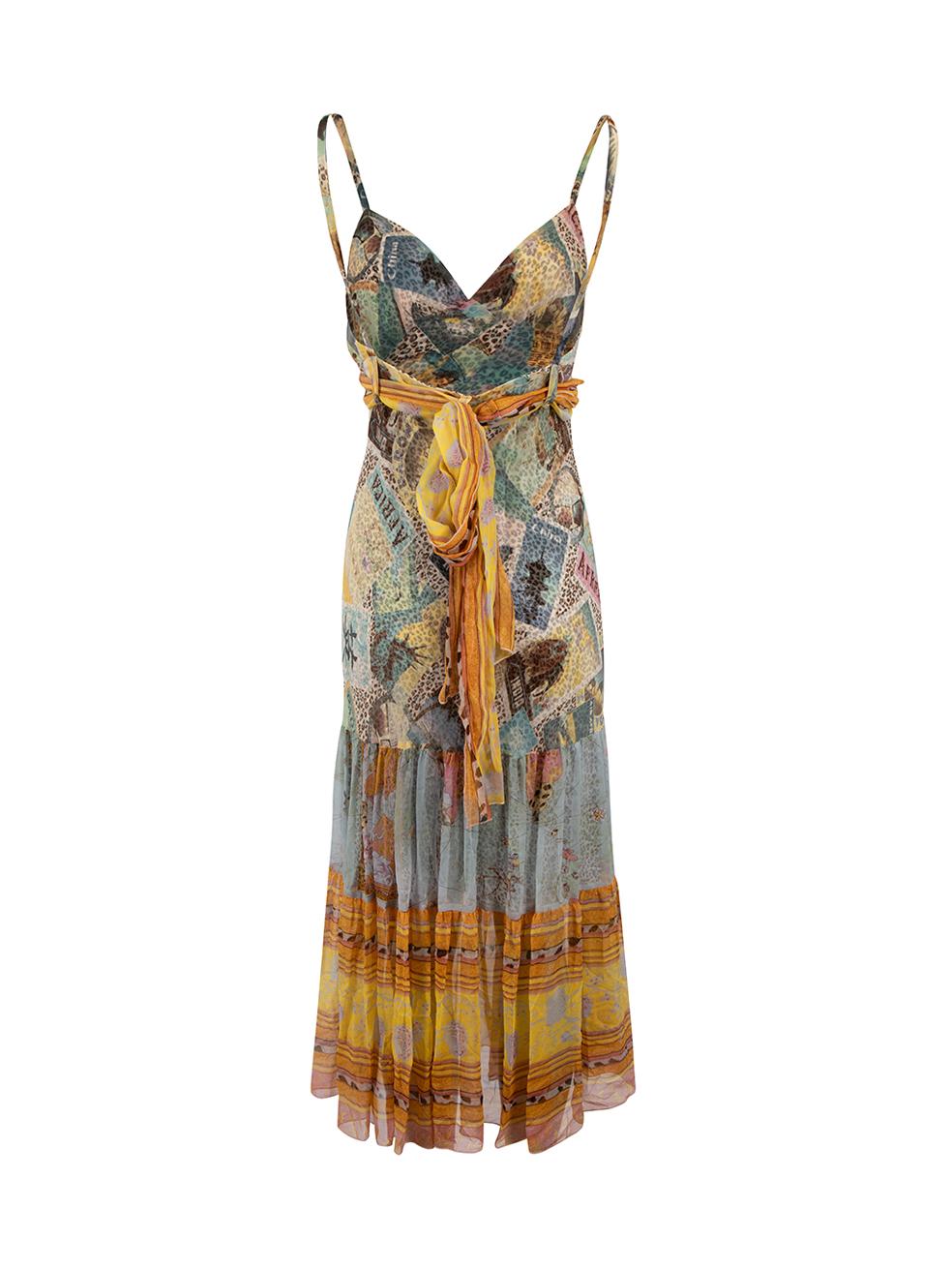 Silk Chiffon Sleeveless Maxi Dress with Tie Belt Size M In Good Condition In London, GB