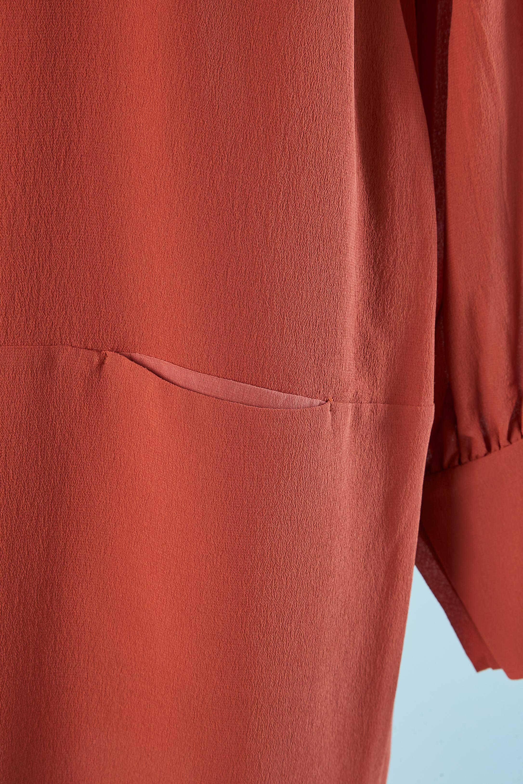 Seiden-Chiffon-Terrakota-Kleid von Fendi  (Rot) im Angebot