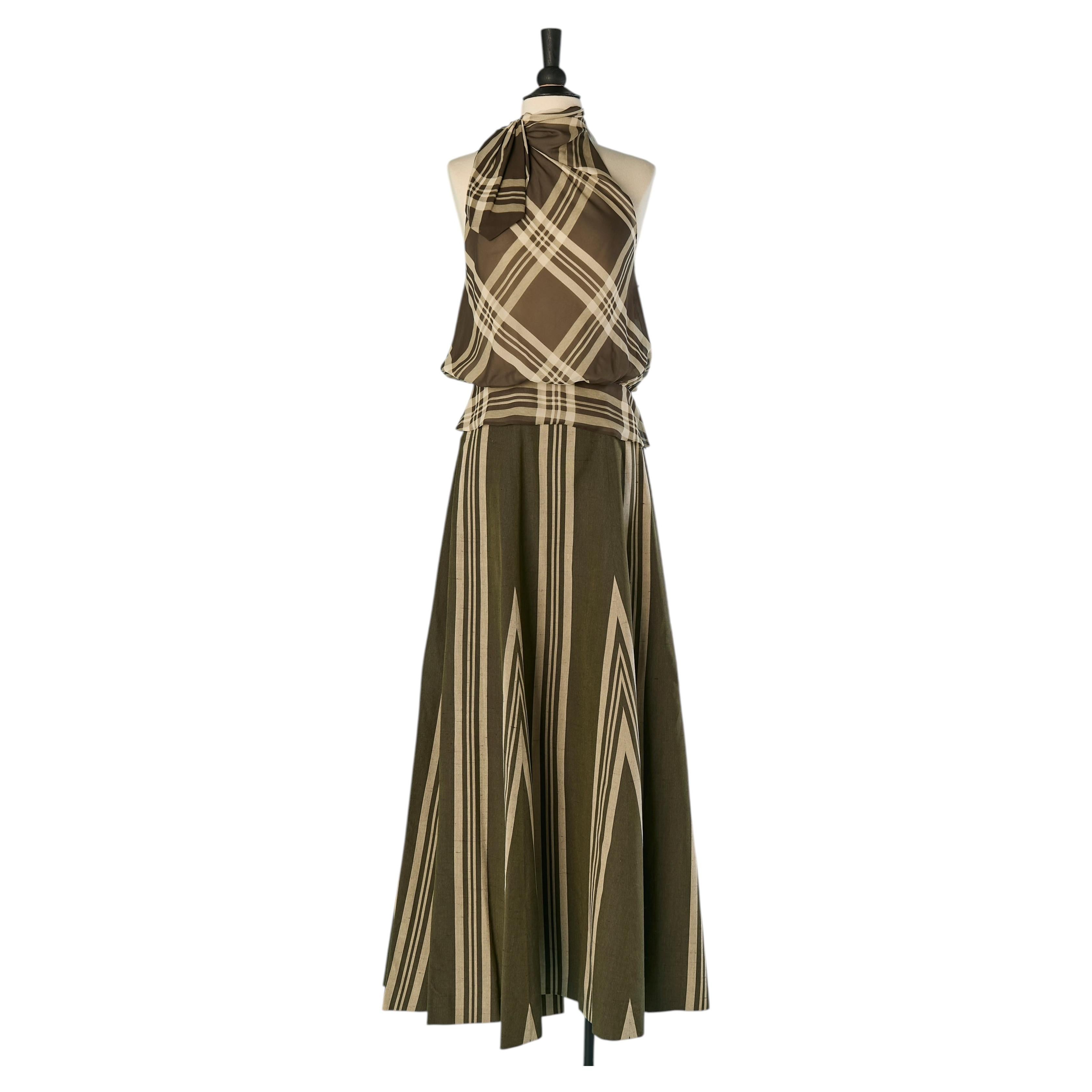Silk chiffon top and raw silk skirt ensemble ROCHAS