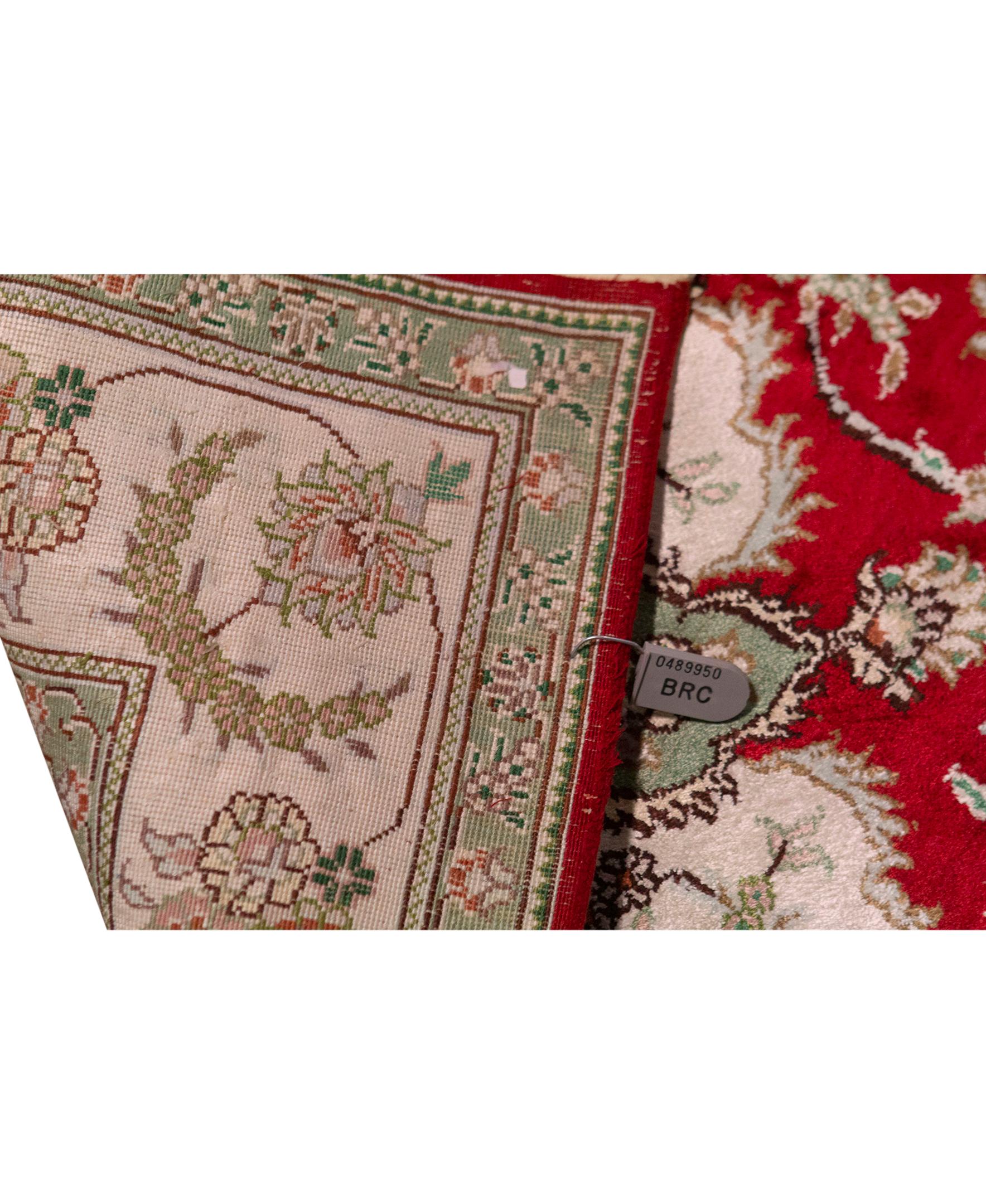 Other Traditional Handwoven Luxury Silk Red / Ivory Area Rug For Sale