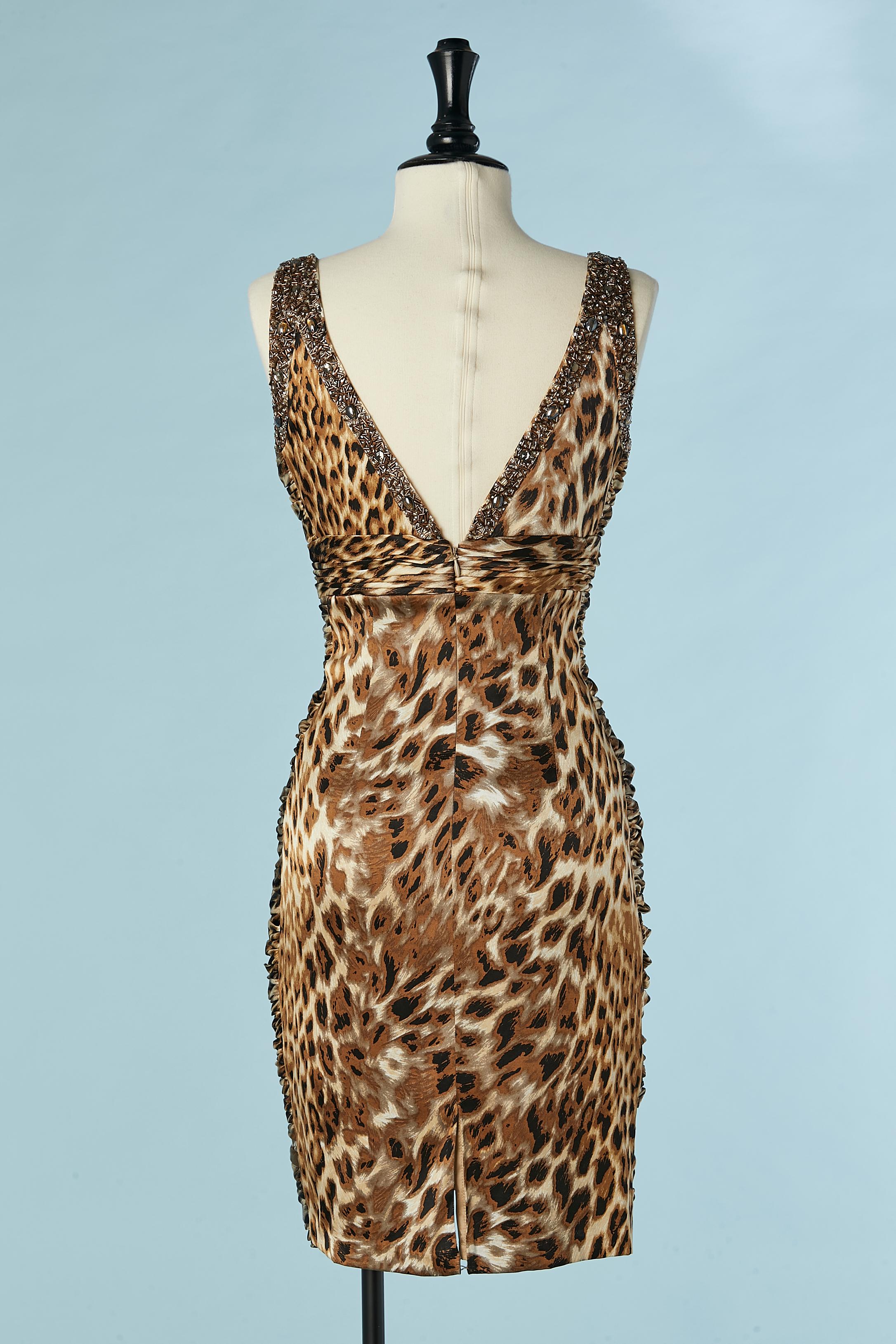 Lorena Sarbu, robe de cocktail en soie avec imprimé léopard et perles, neuve avec étiquette en vente 2