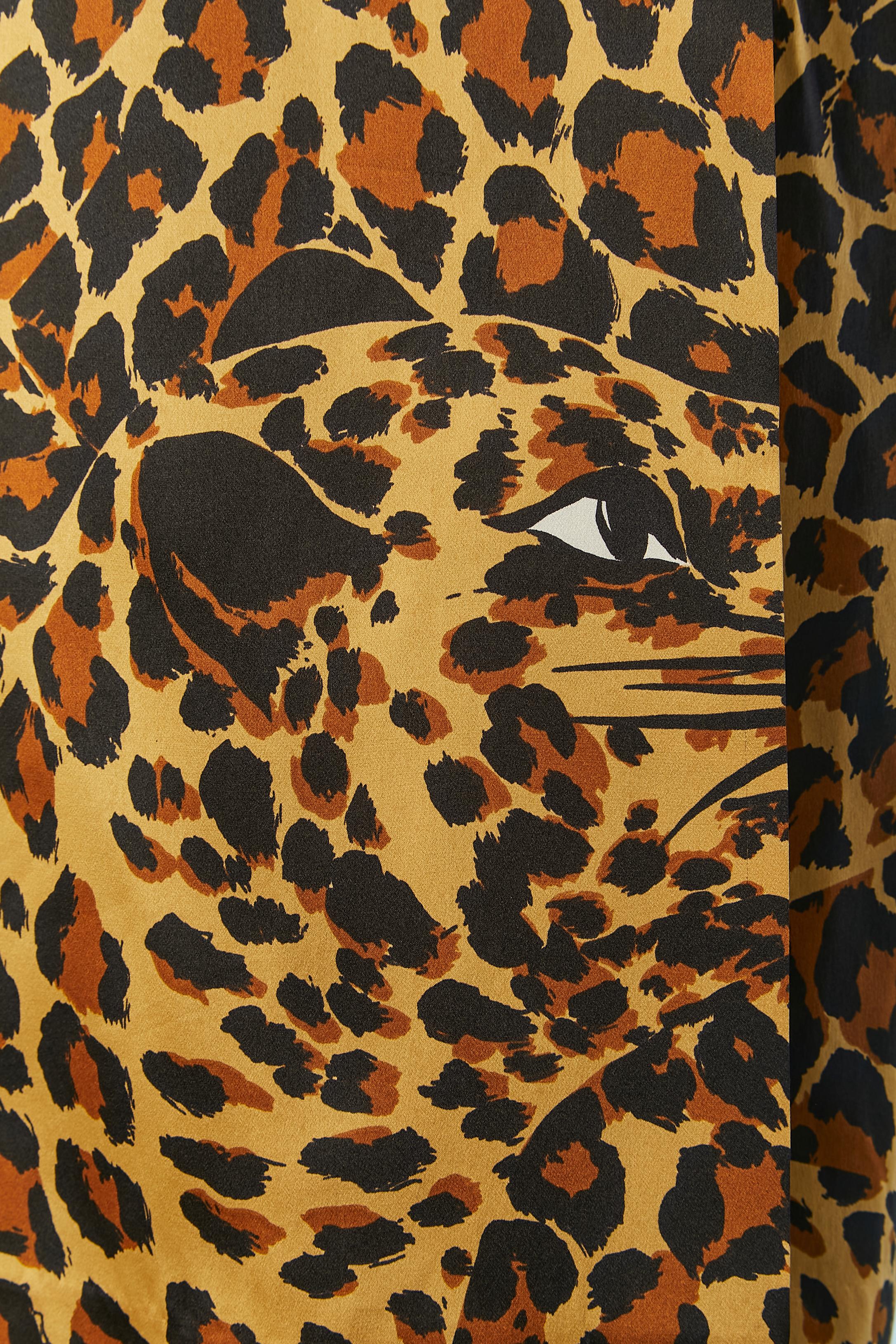 Brown Silk cocktail dress with leopard print Saint Laurent Rive Gauche For Sale
