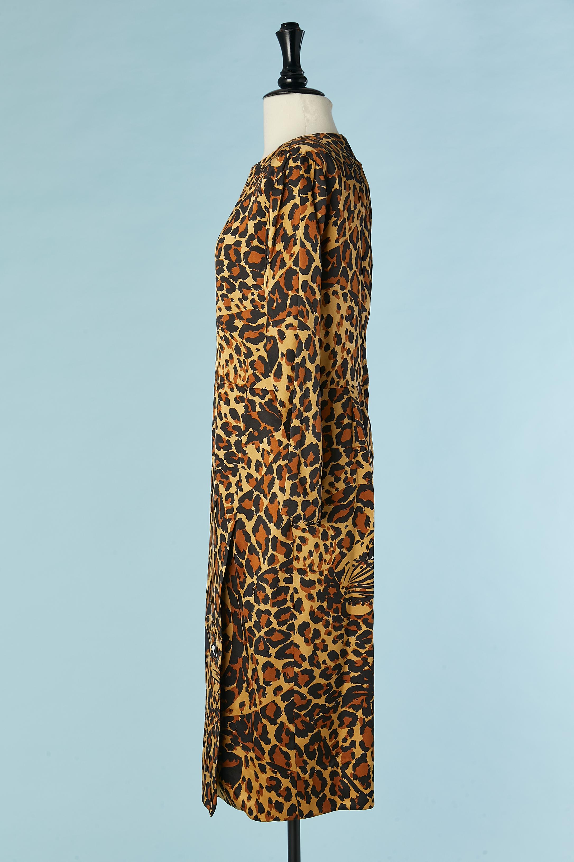 Silk cocktail dress with leopard print Saint Laurent Rive Gauche In Excellent Condition For Sale In Saint-Ouen-Sur-Seine, FR