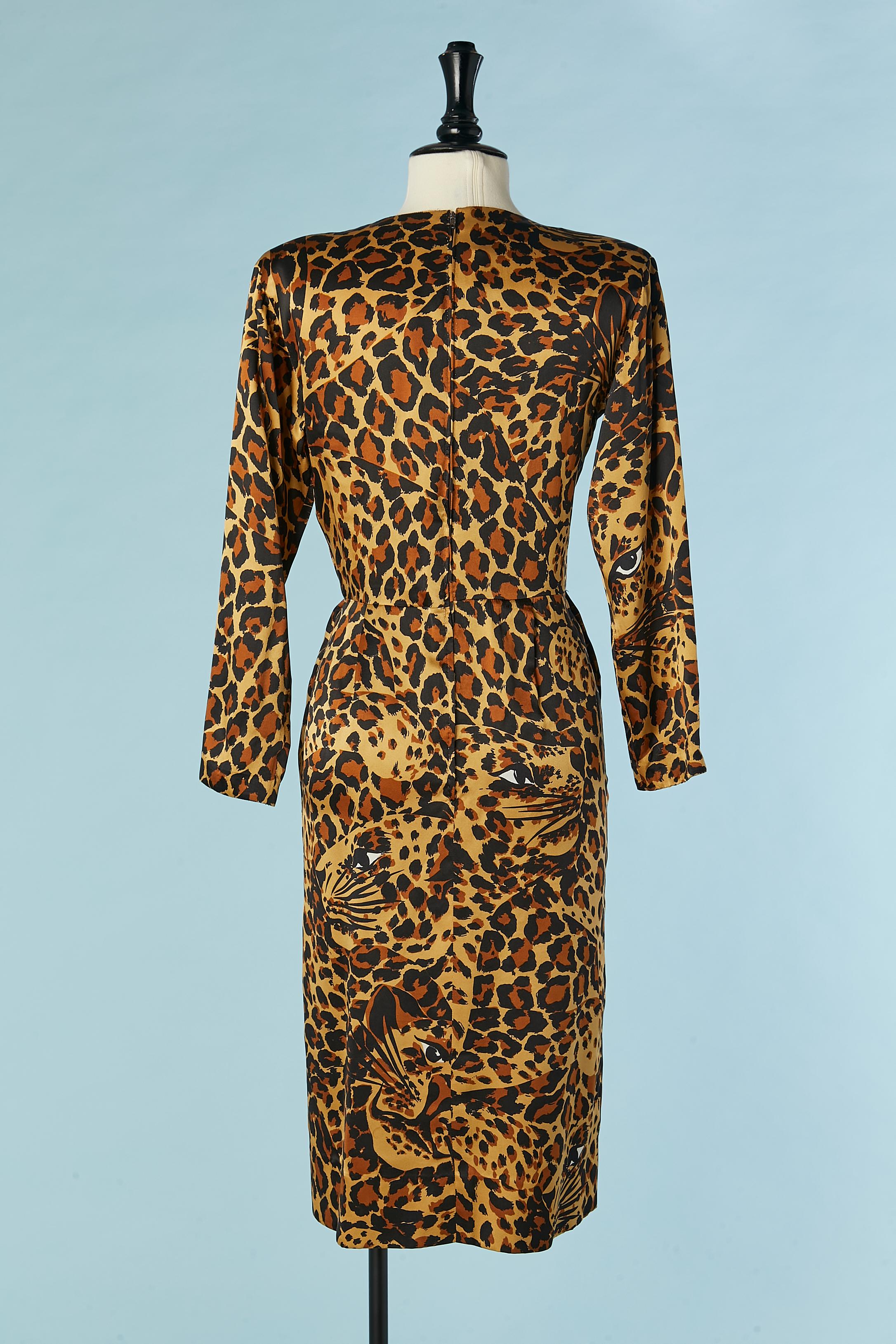 Silk cocktail dress with leopard print Saint Laurent Rive Gauche  For Sale 1