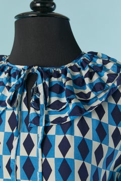 Silk cocktail dress with "Op Art" print and ruffles Saint Laurent Rive Gauche