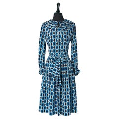 Silk cocktail dress with "Op Art" print and ruffles Saint Laurent Rive Gauche