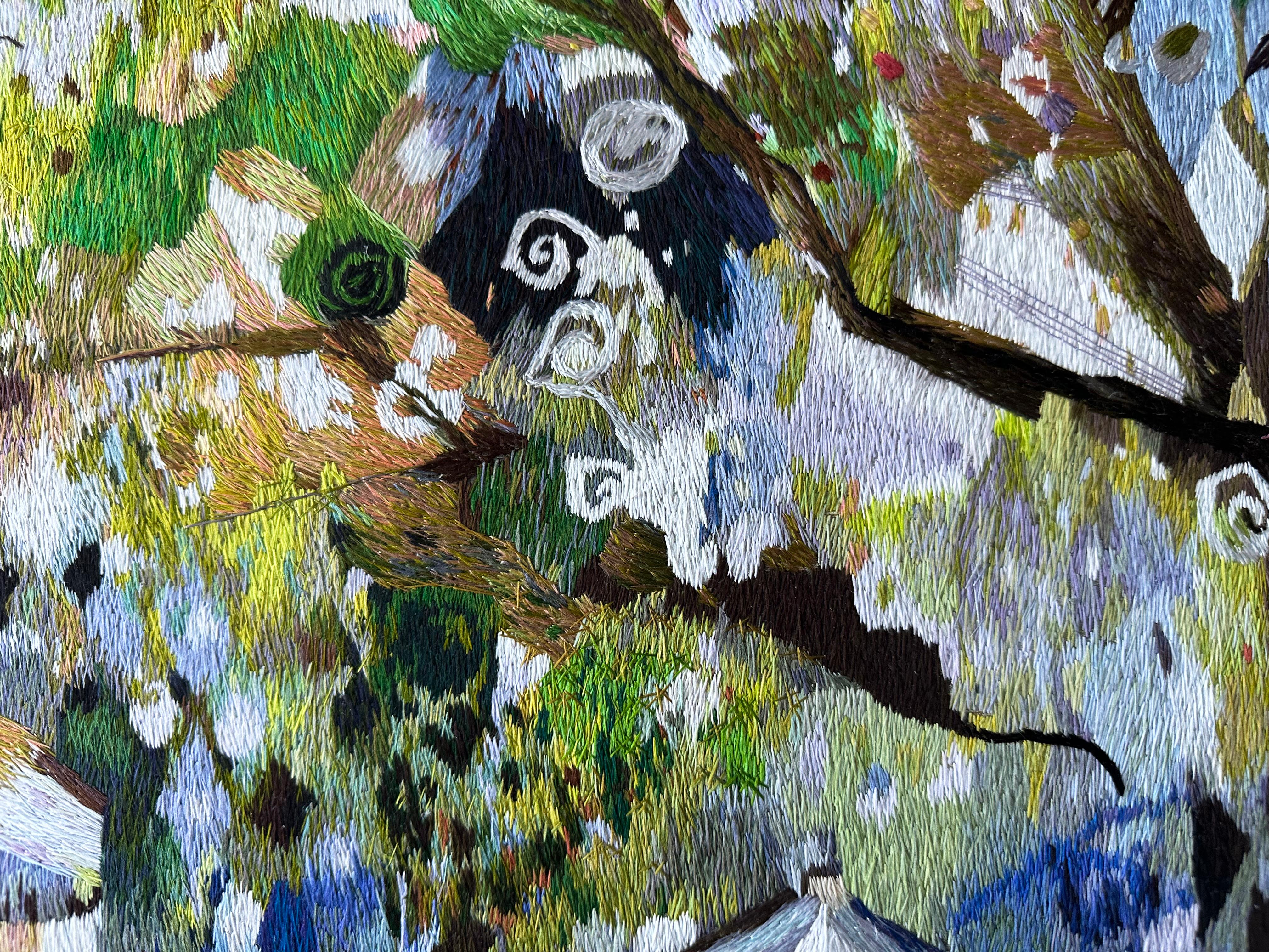 Zeitgenössischer Wandteppich aus Seide, Aquarelltechnik, helle mehrfarbige Schattierungen im Angebot 3
